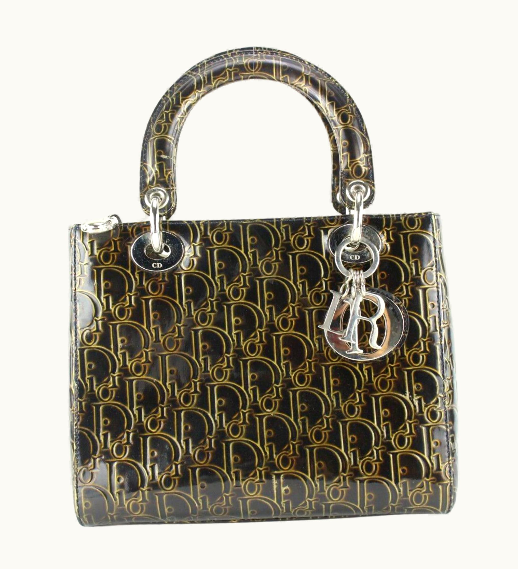 Dior Christian Dior Rare Black Embossed Lady Dior Tote 1d0113