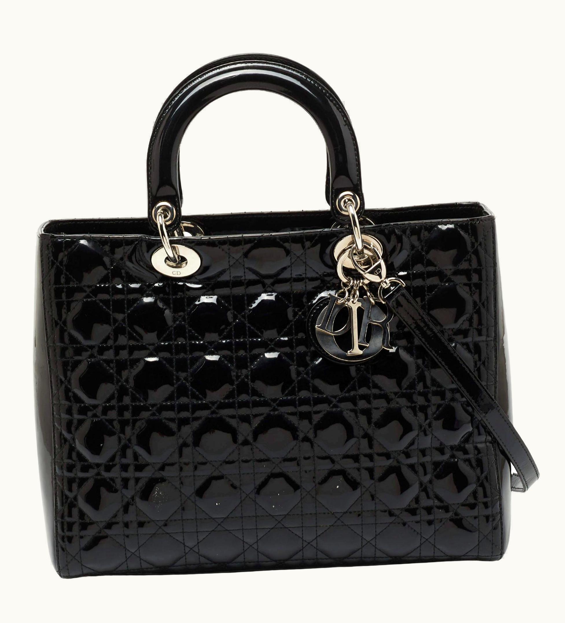 Dior Dior Black Cannage Patent Leather Large Lady Dior Tote UZ0569916