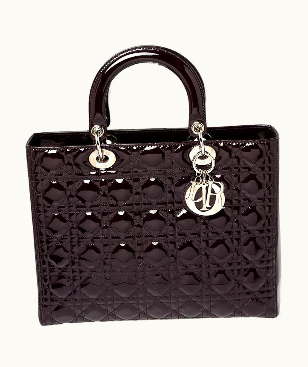 Dior Dior Dark Purple Cannage Patent Leather Large Lady Dior Tote