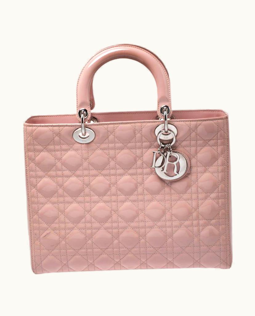 Dior Dior Light Pink Cannage Patent Leather Large Lady Dior Tote