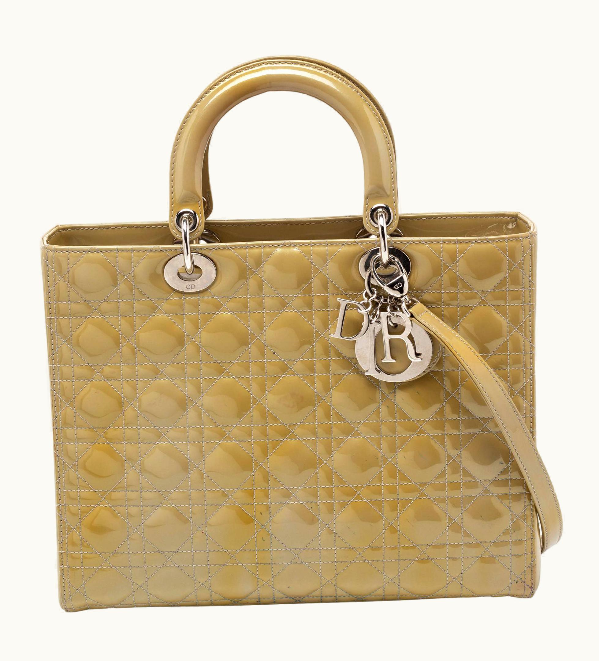 Dior Dior Light Green Cannage Patent Leather Large Lady Dior Tote