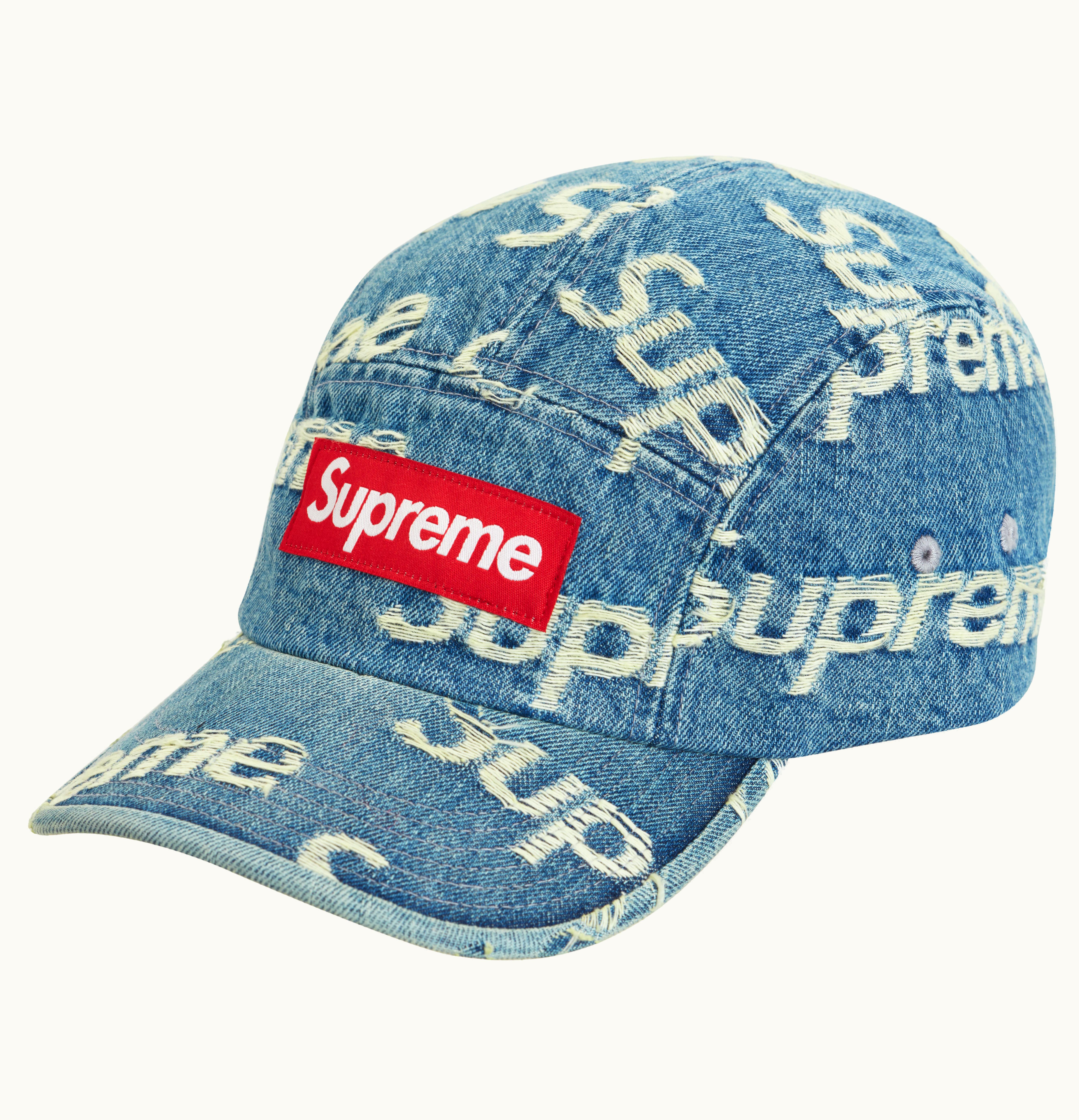 Supreme Supreme Frayed Logos Denim Camp Cap Blue