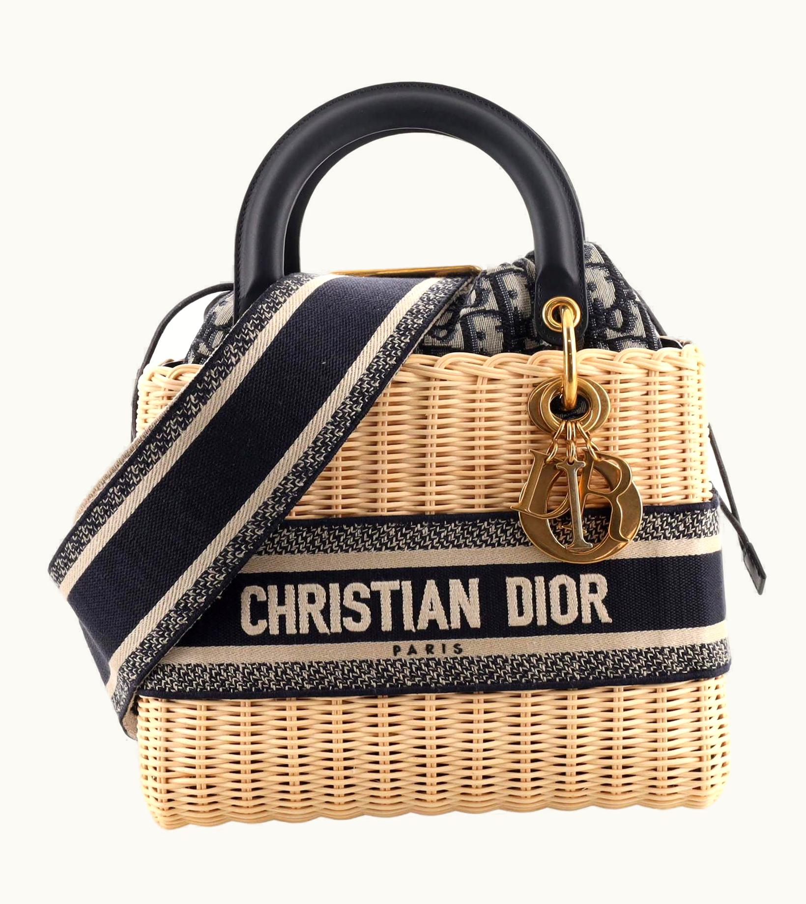 Dior Christian Dior Lady Dior Bag Wicker And Oblique Canvas Medium