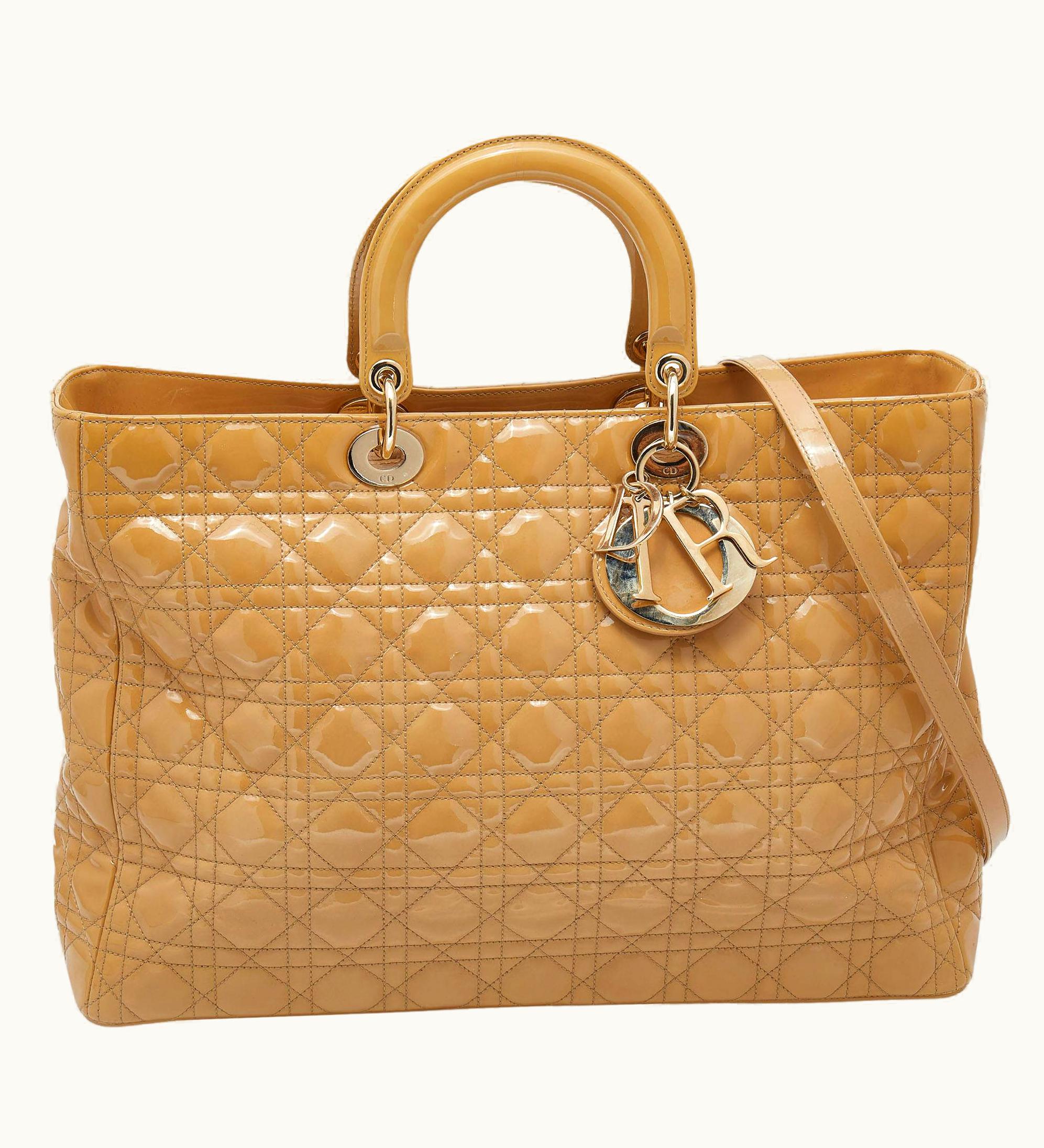 Dior Dior Beige Cannage Patent Leather Extra Large Lady Dior Tote