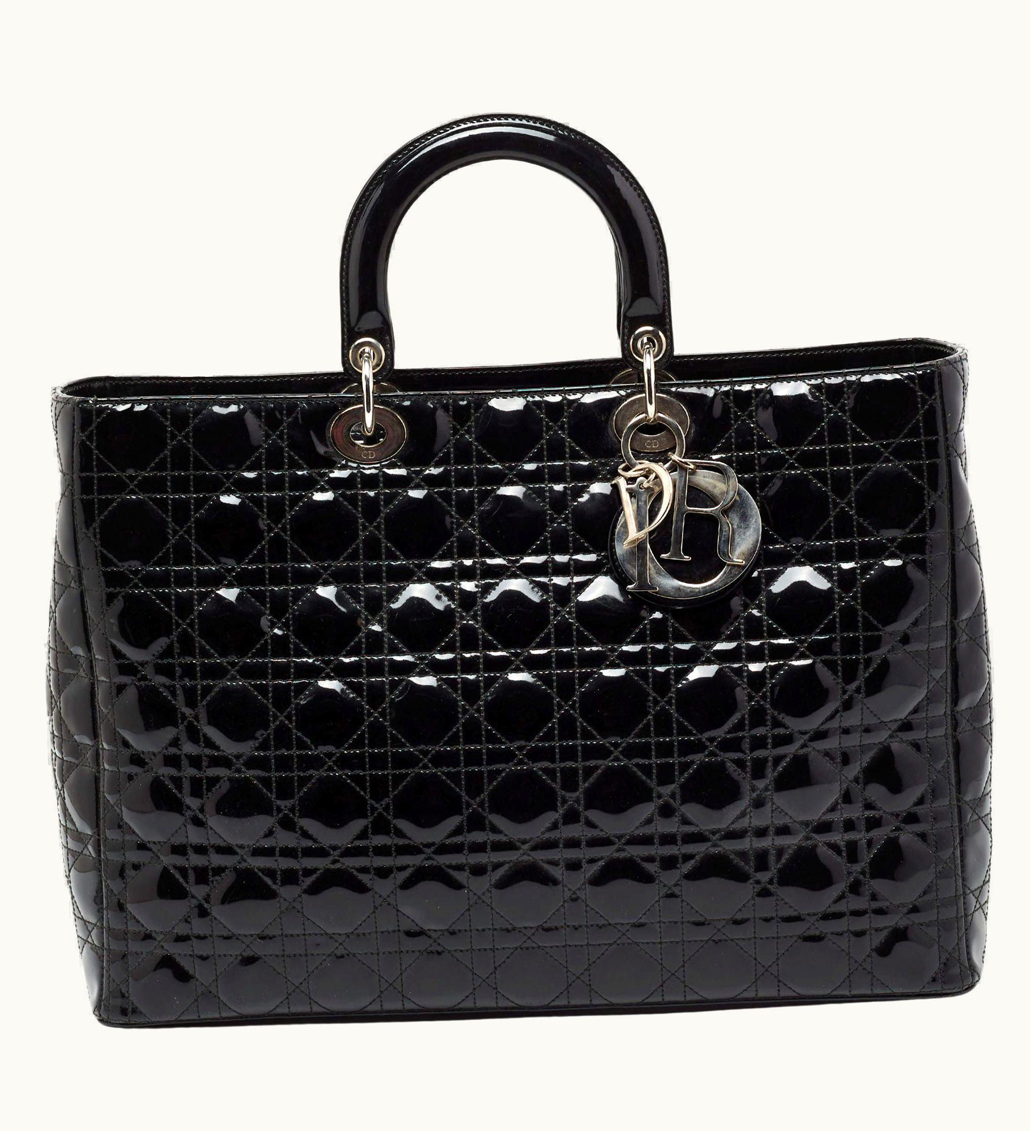 Dior Dior Black Cannage Patent Leather Extra Large Lady Dior Tote