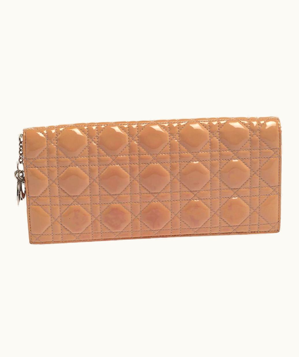 Dior Dior Beige Quilted Cannage Patent Leather Lady Dior Chain Clutch