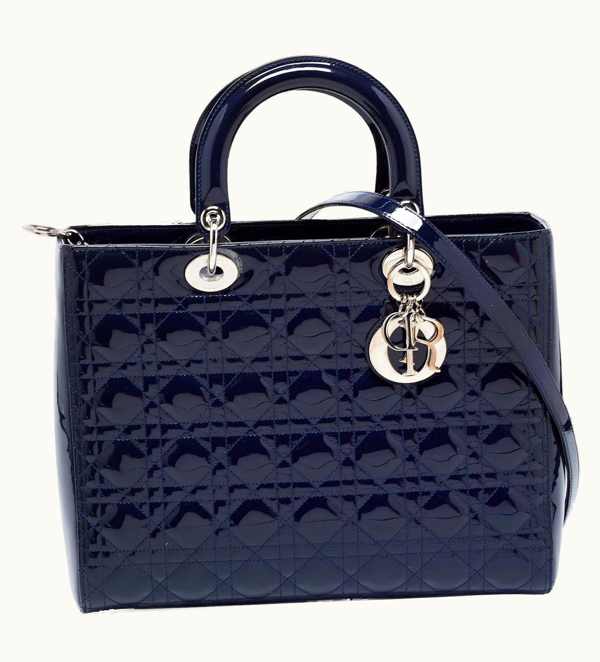 Dior Dior Navy Blue Cannage Patent Leather Large Lady Dior Tote UZ0569951