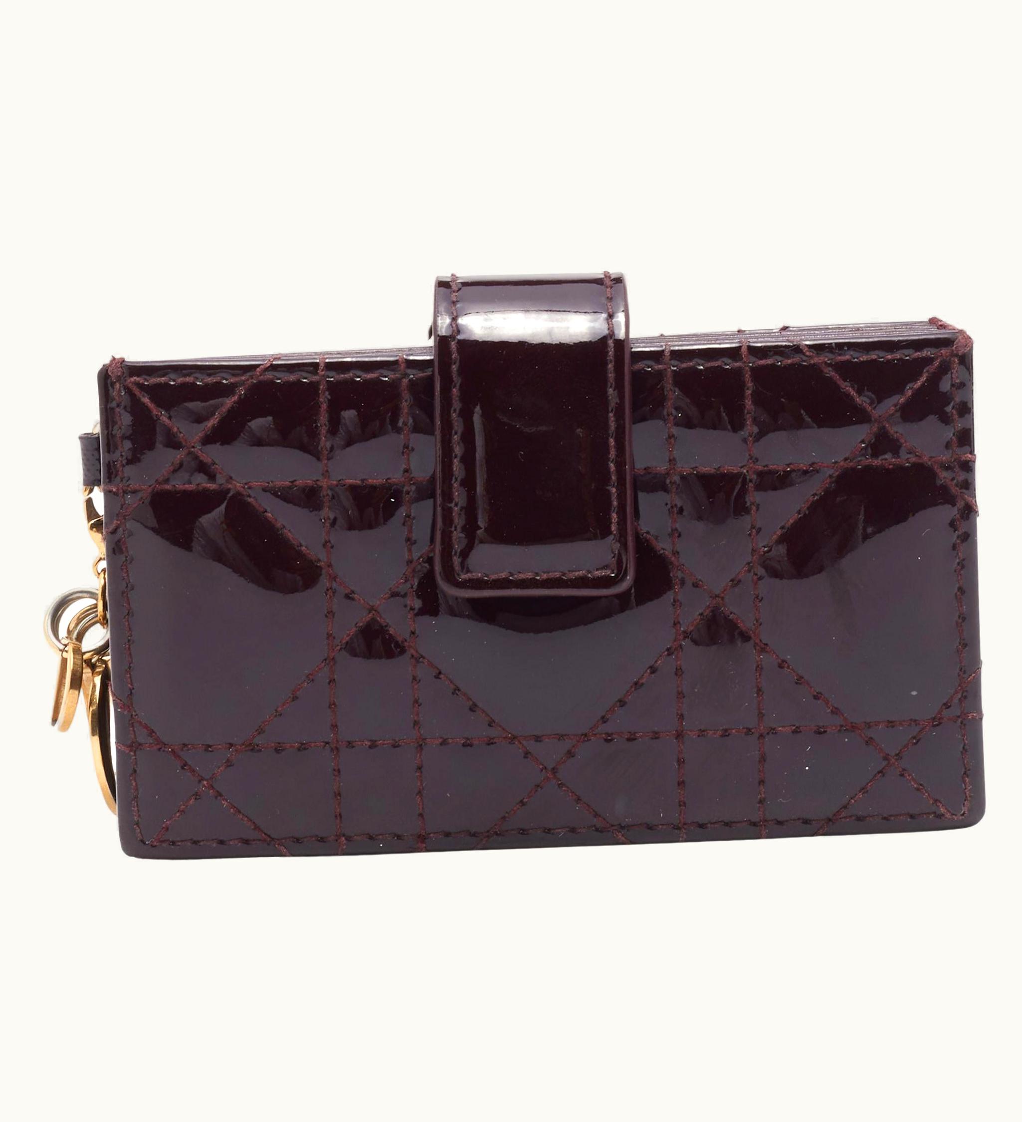Dior Dior Brown Cannage Patent Leather Lady Dior Gusset Card Case