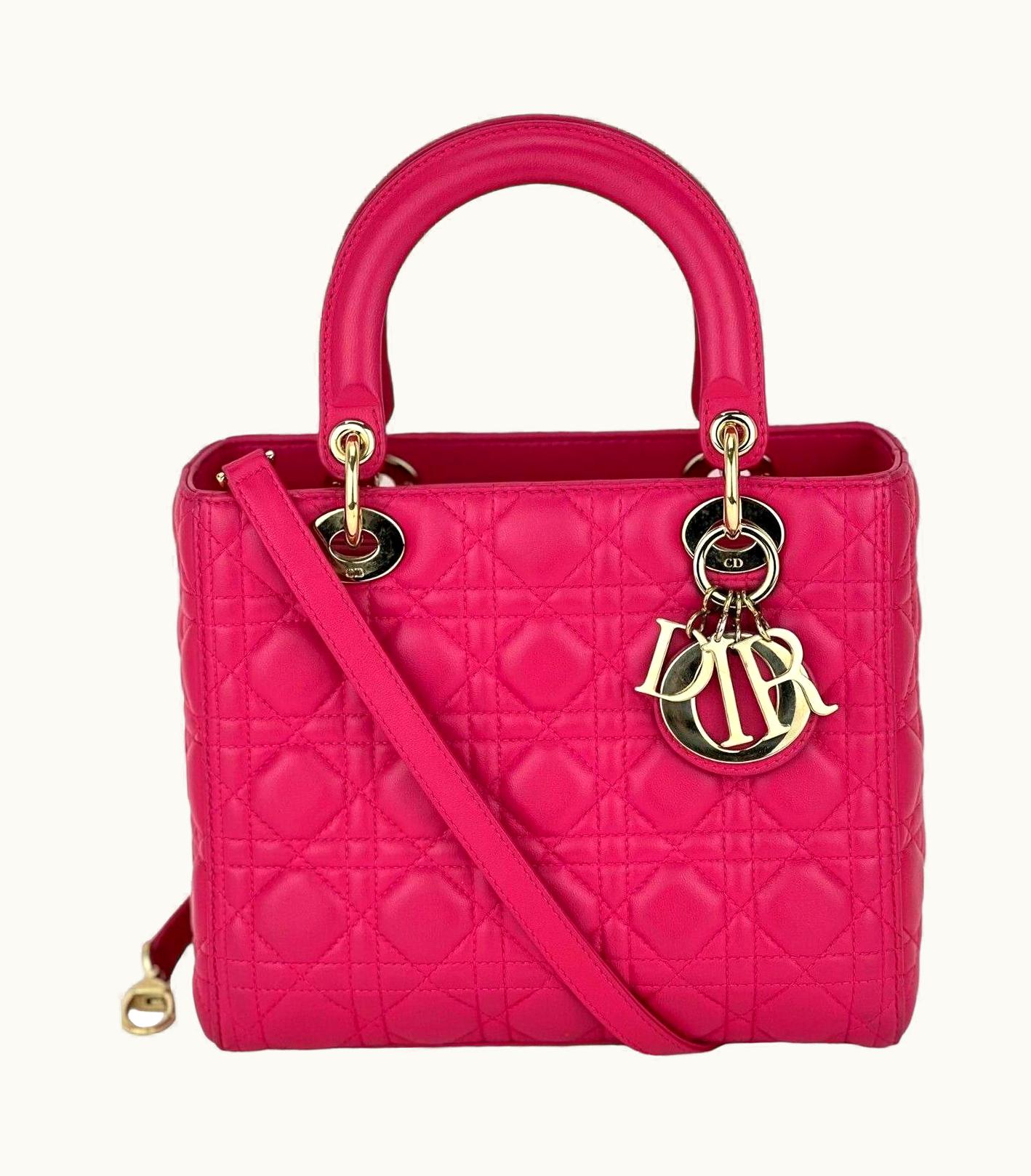 Dior Christian Dior Medium Lady Dior Pink Cannage Quilt Lambskin Shoulder Handbag