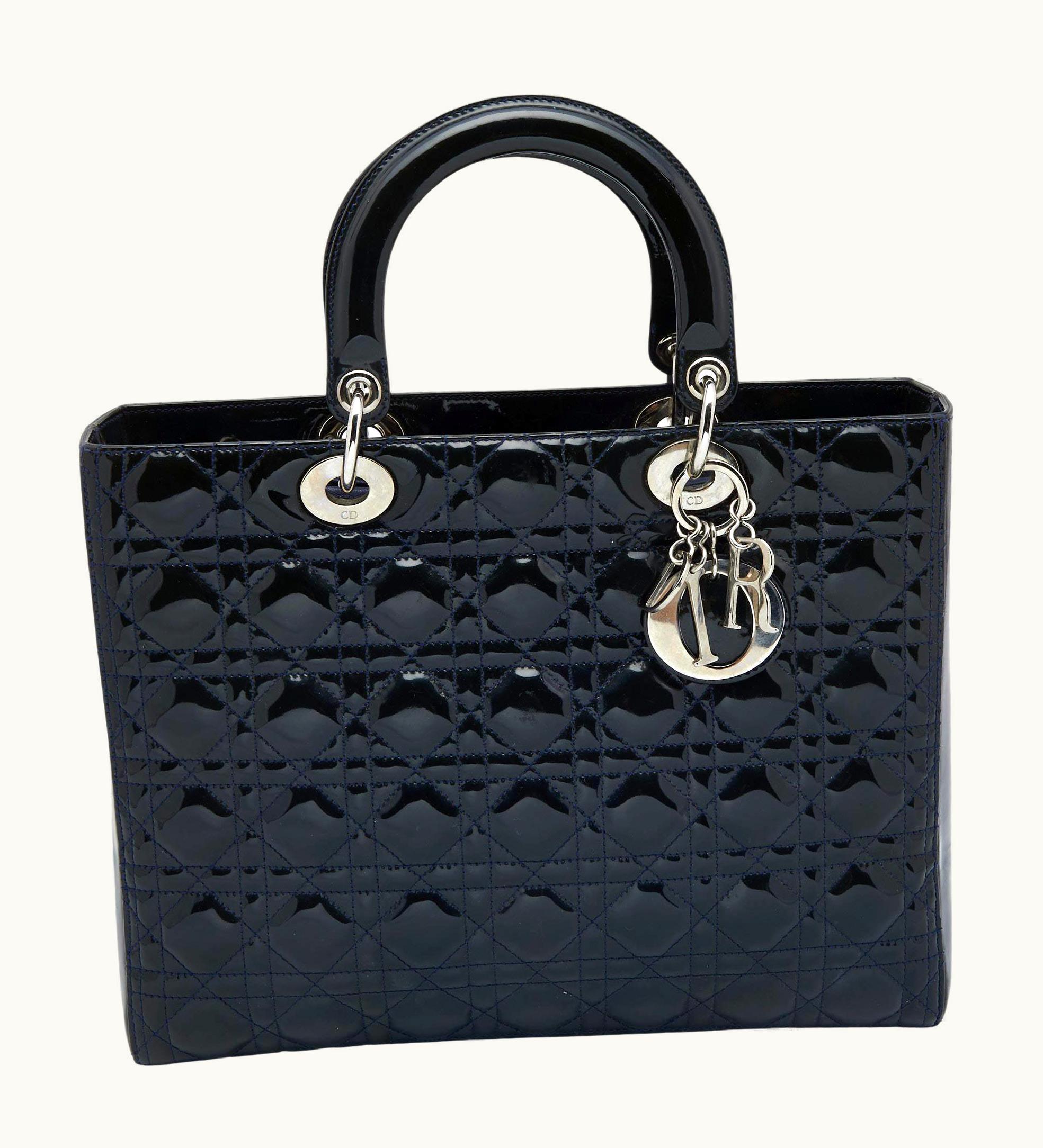 Dior Dior Navy Blue Cannage Patent Leather Large Lady Dior Tote UZ0569976