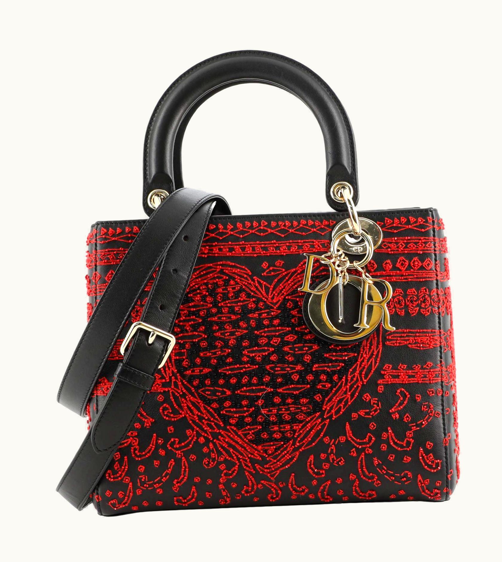 Dior Christian Dior Lady Dior Bag Limited Edition Playing Cards Embroidered Leather