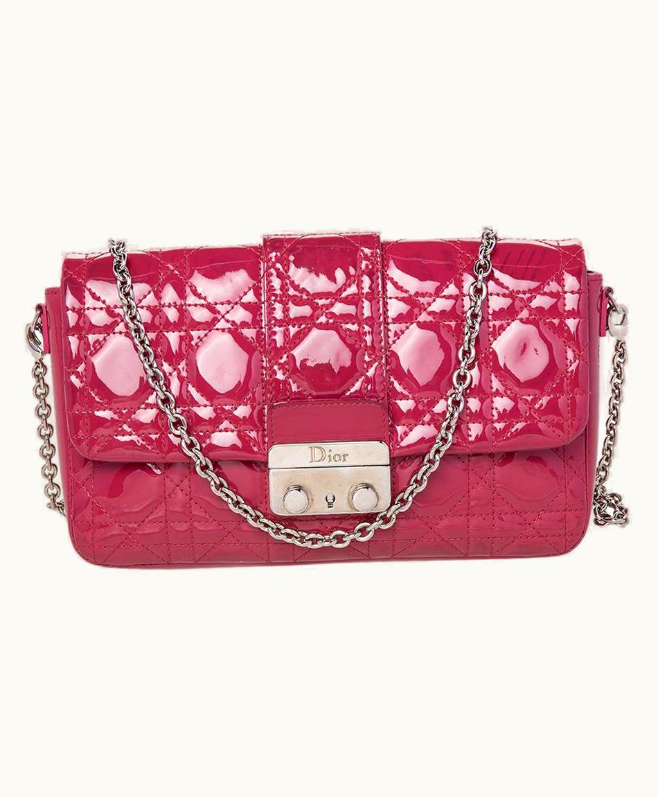 Dior Dior Pink Cannage Patent Leather Miss Dior Promenade Chain Pouch Bag