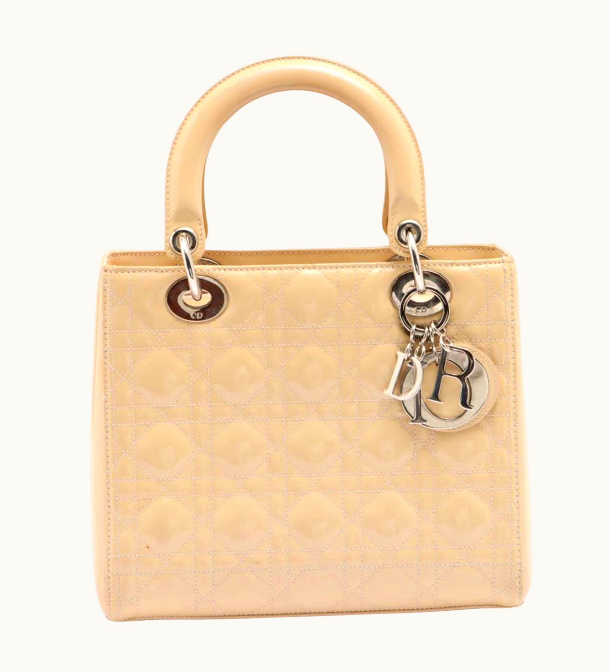 Dior Christian Dior Beige Quilted Patent Cannage Lady Dior Tote Bag 16d412s