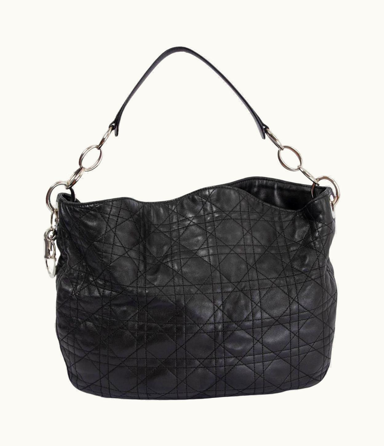 Dior Christian Dior Black Cannage Leather Soft Lady Dior Small Hobo Bag