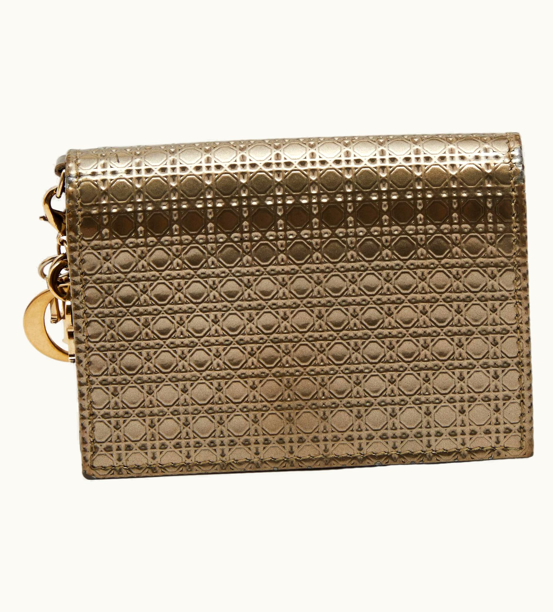 Dior Dior Gold Micro Cannage Patent Leather Mini Lady Dior Card Case