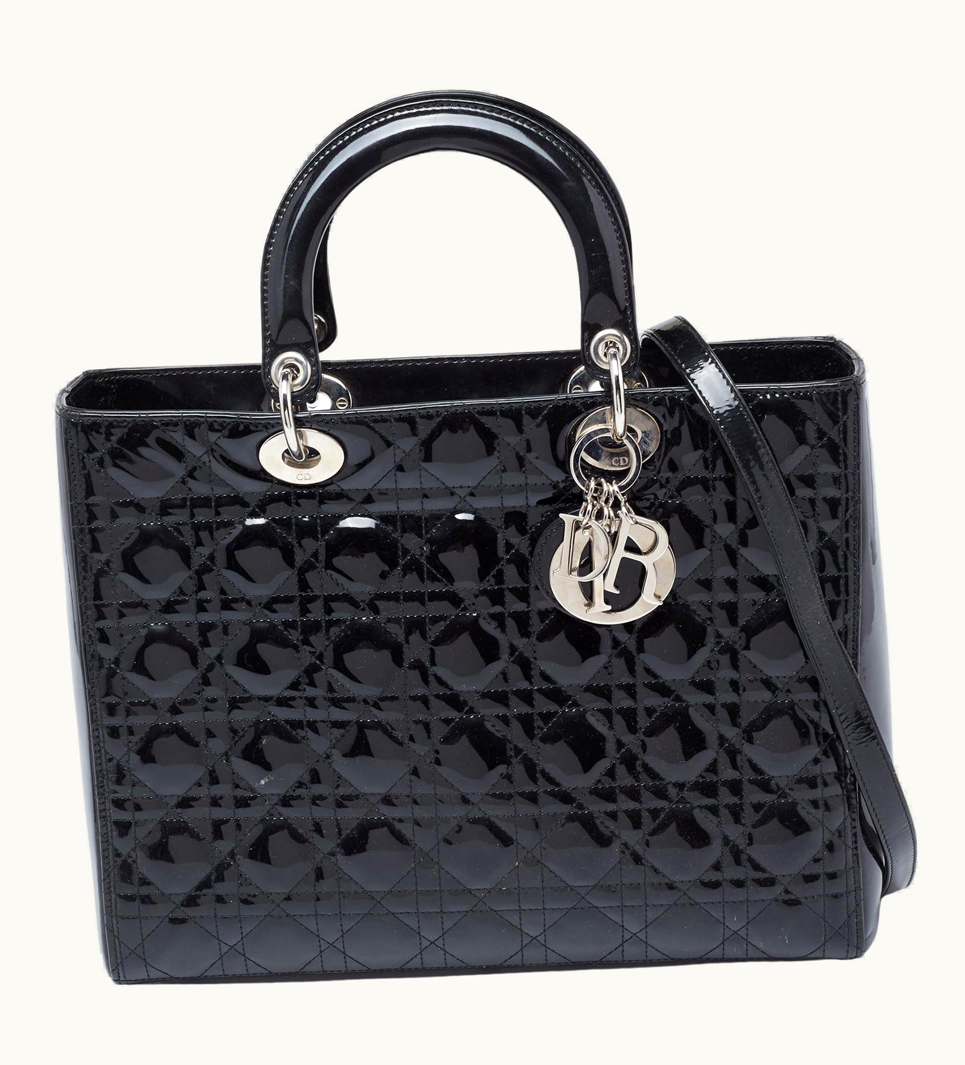 Dior Dior Black Cannage Patent Leather Large Lady Dior Tote UZ0569992