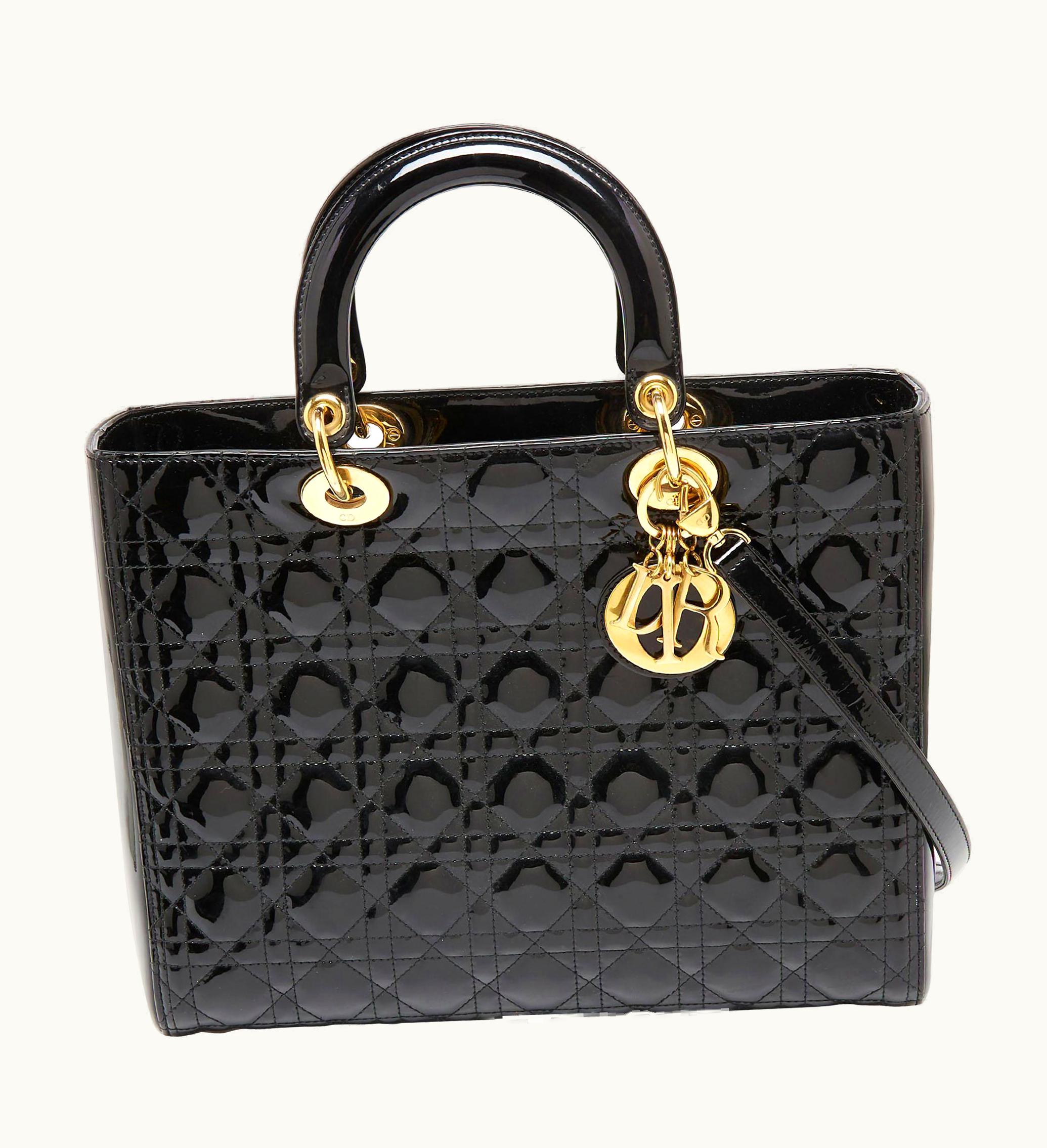 Dior Dior Black Cannage Patent Leather Large Lady Dior Tote UZ0569993