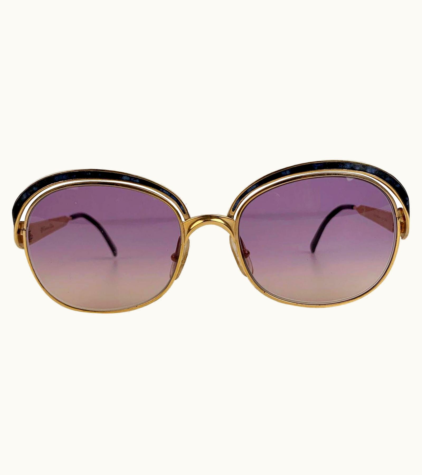 Dior Christian Dior Vintage Gold Metal Sunglasses Marbled Enamel