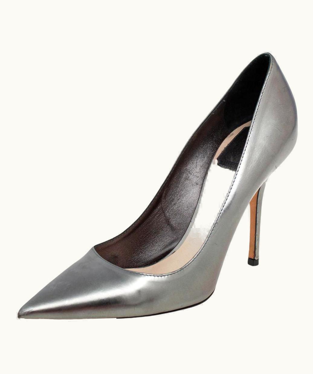 Dior Dior Metallic Grey Leather Pointed Toe Pumps
