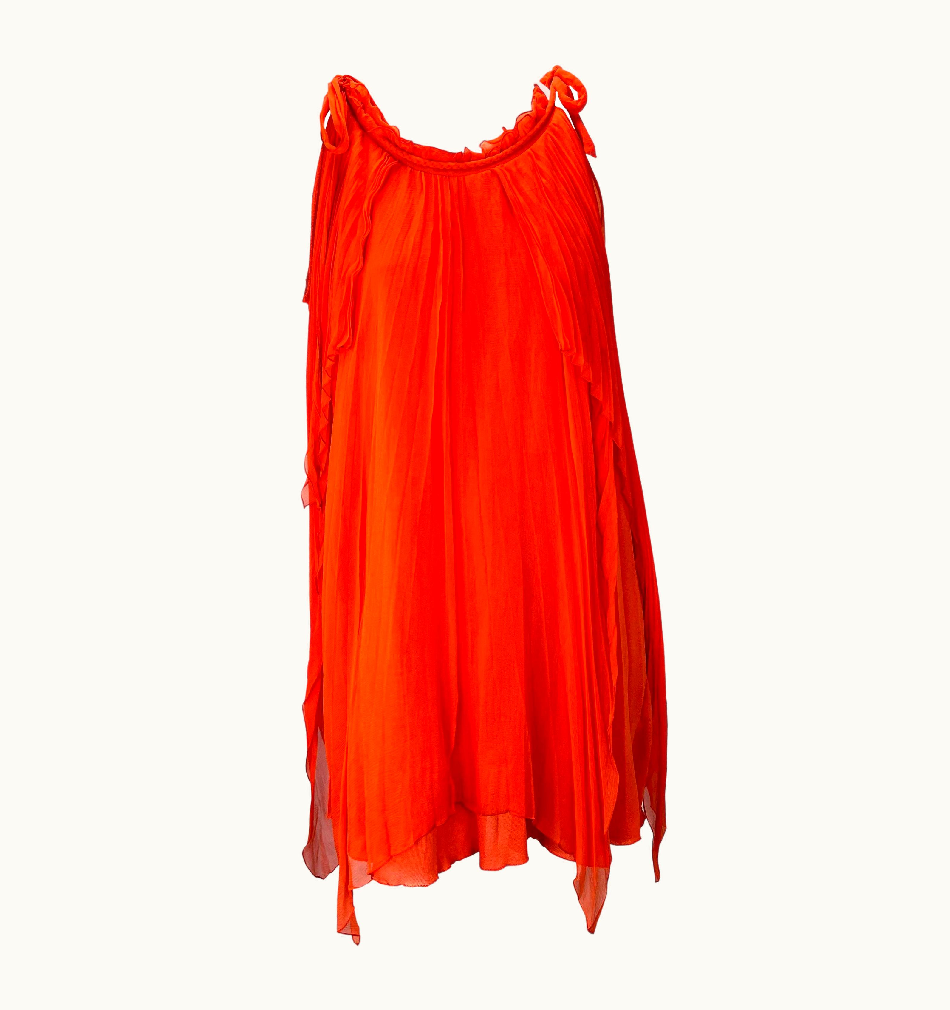 Dior AW 2007 Christian Dior By John Galliano Orange Pleated Chiffon Tent Dress