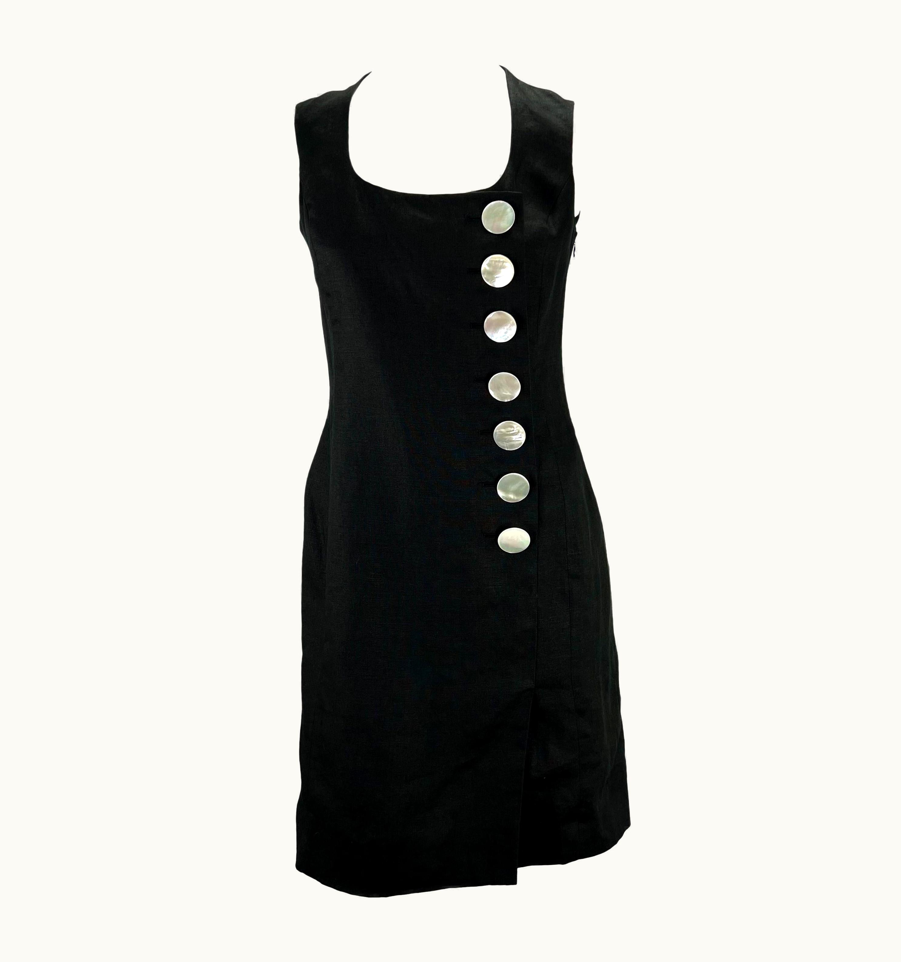 Dior 1990s Christian Dior By Gianfranco Ferré Black Linen Sleeveless Button Dress