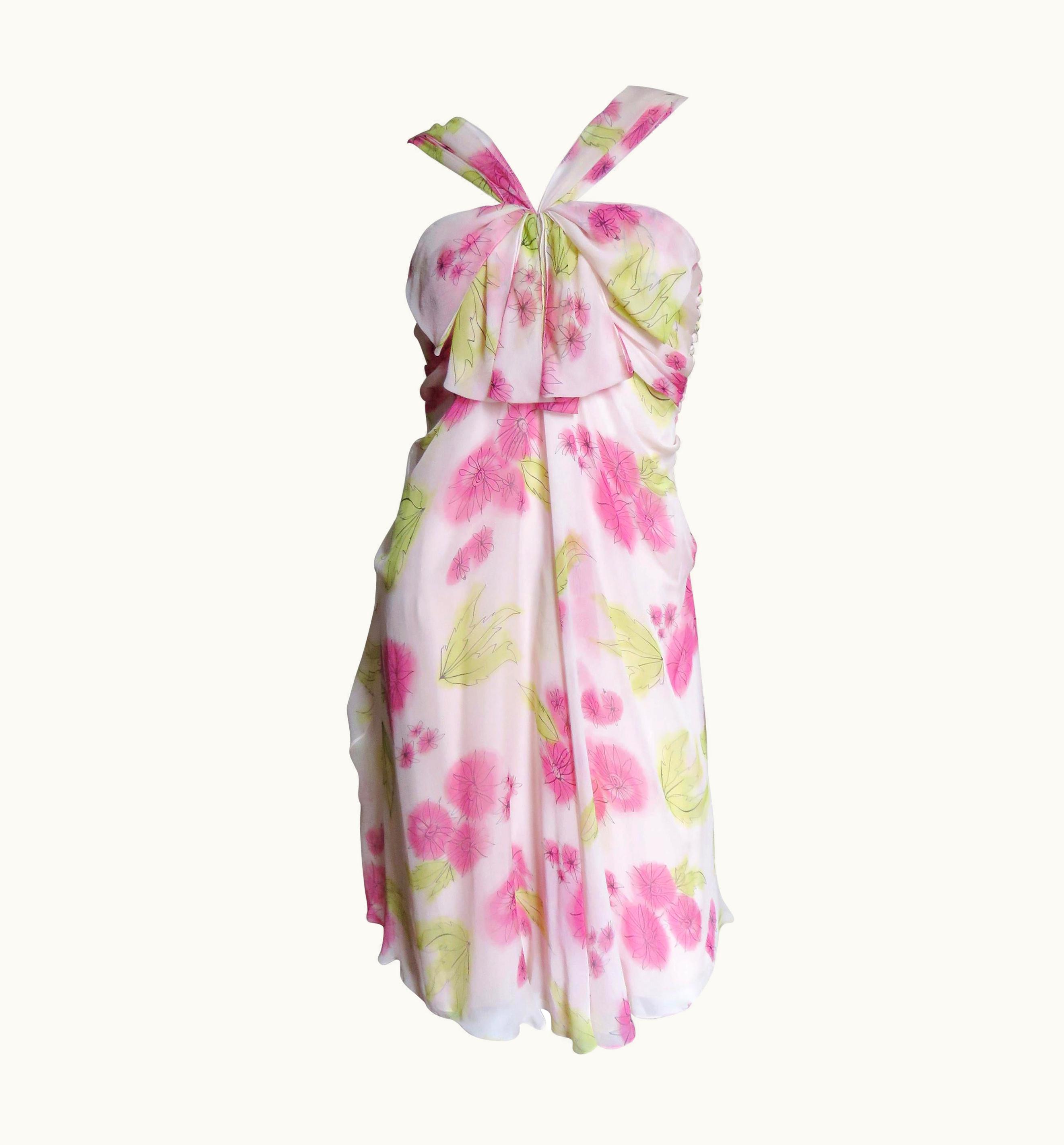 Dior John Galliano For Christian Dior Pink Silk Flower Dress