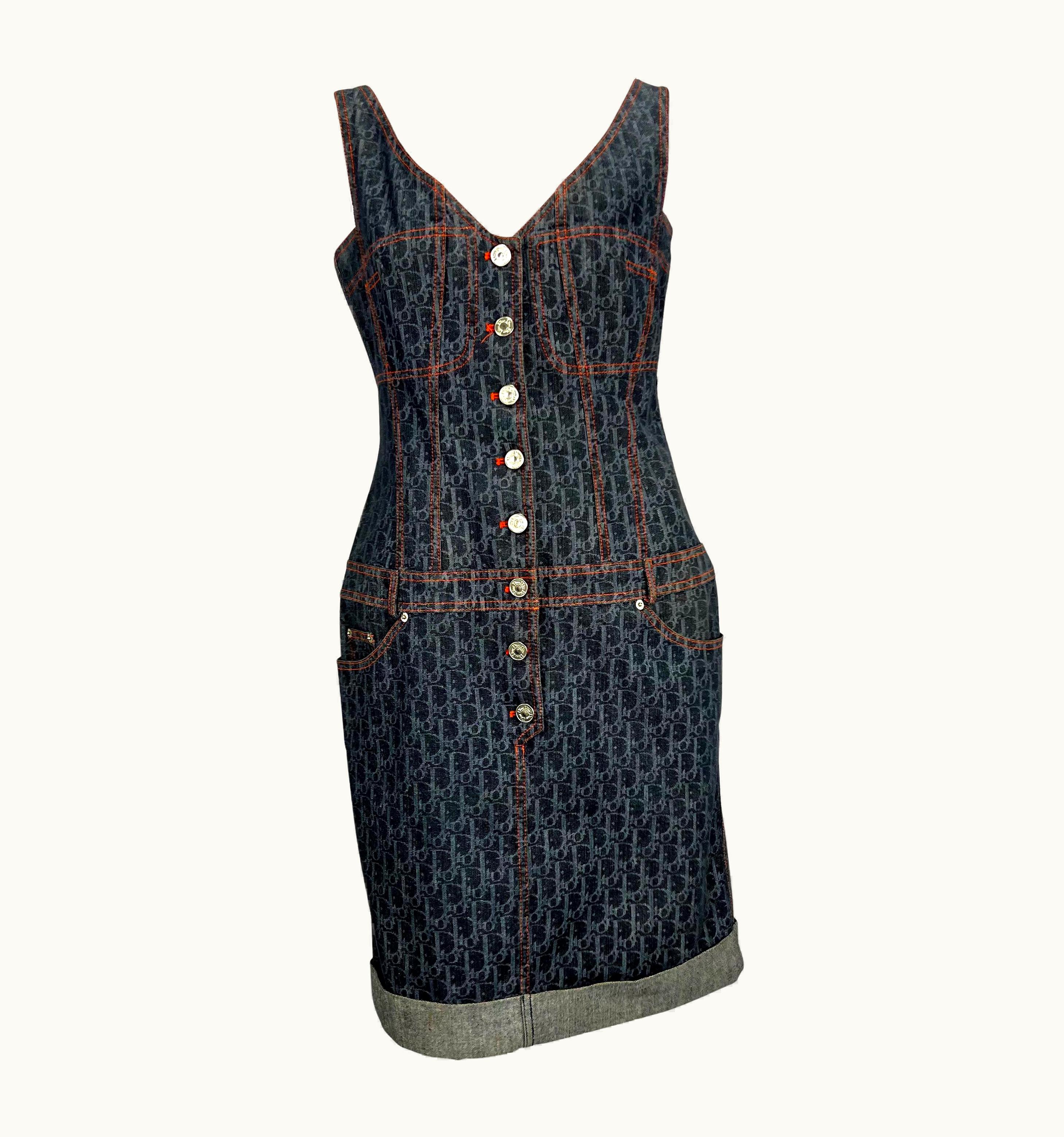 Dior S/S 2006 Christian Dior By John Galliano Diorissimo Print Denim Button Up Dress