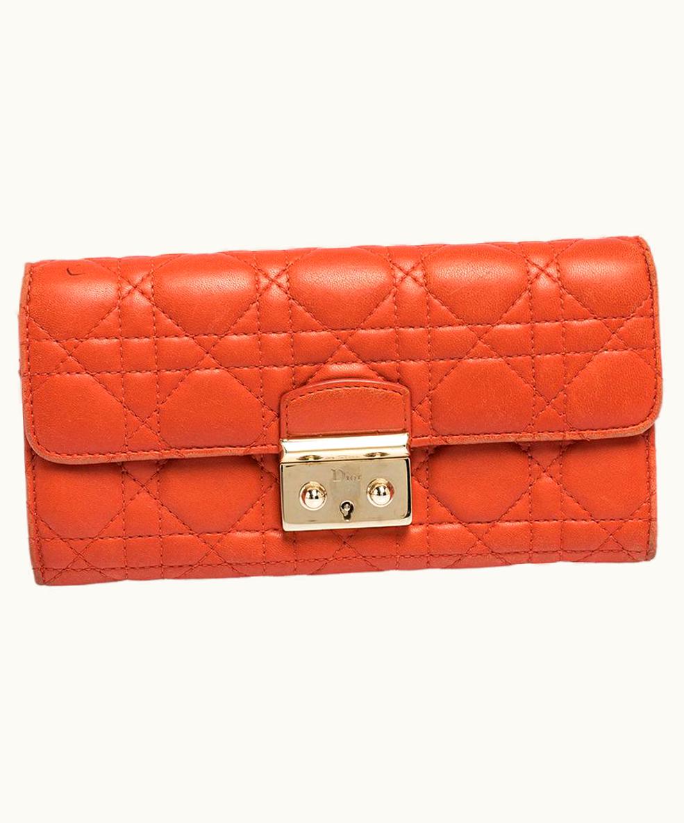 Dior Dior Orange Cannage Leather Miss Dior Flap Continental Wallet