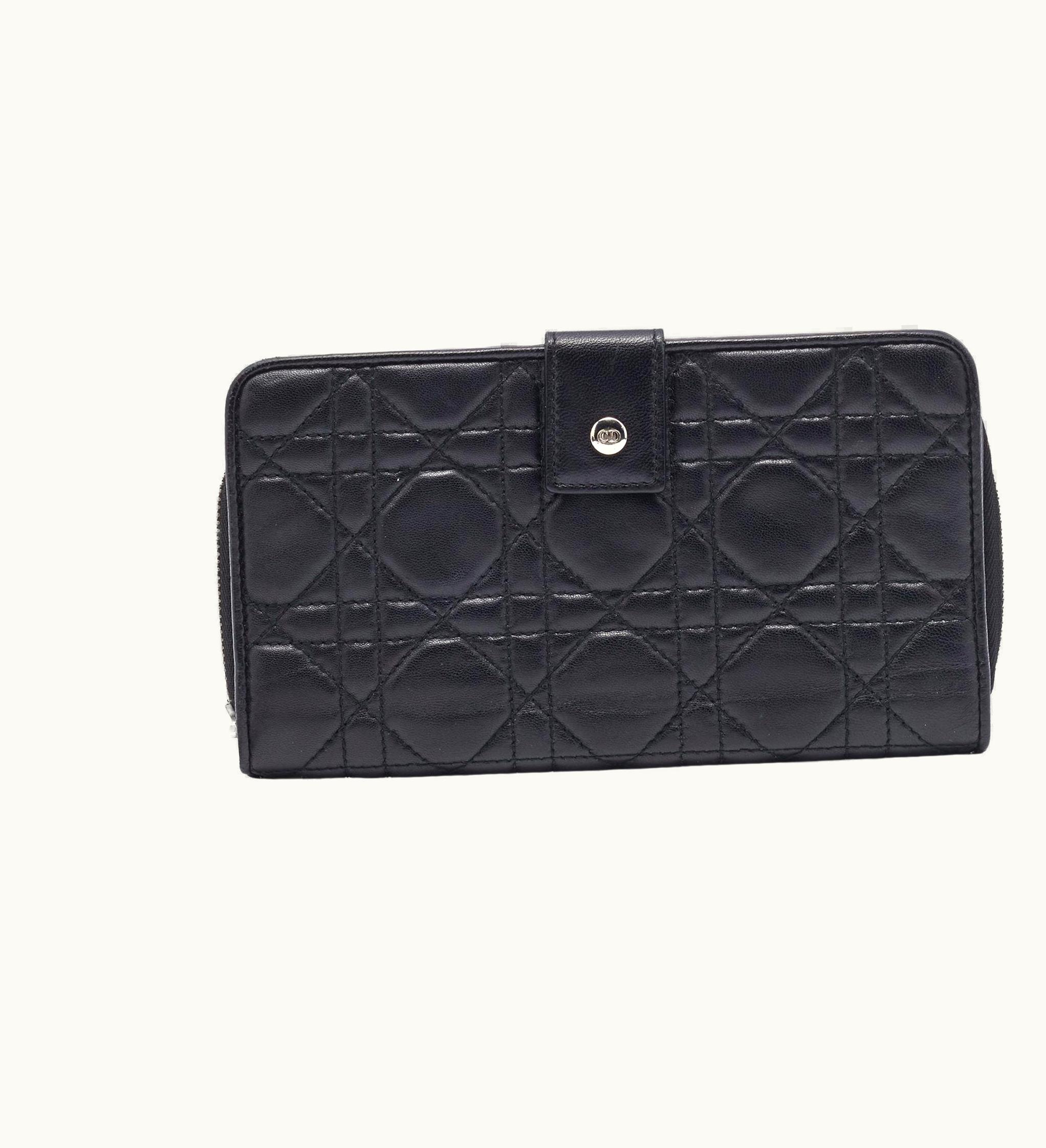 Dior Dior Black Cannage Leather Lady Dior Continental Wallet