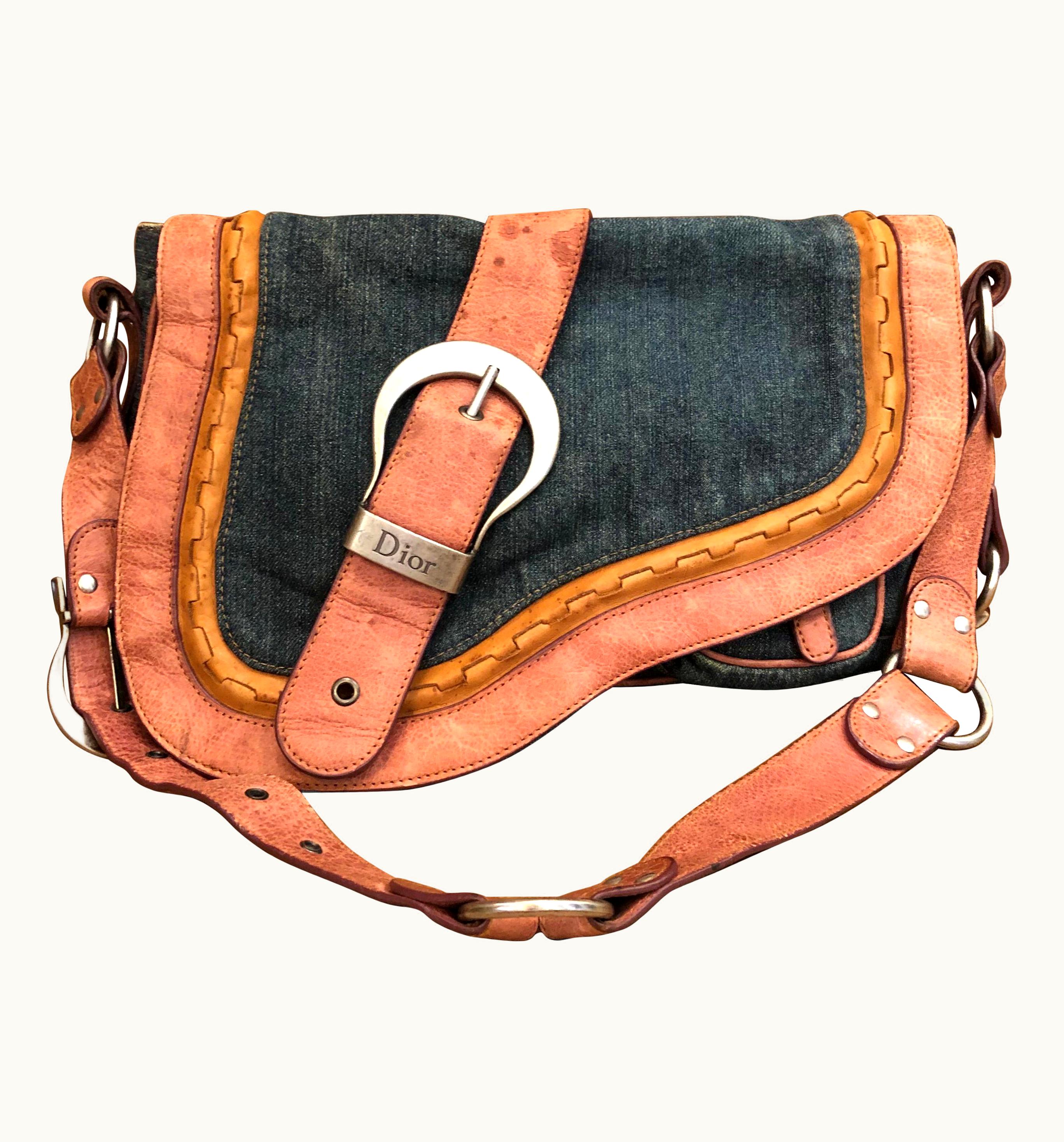 Dior 2000s Christian Dior Blue Denim Gaucho Saddle Shoulder Bag
