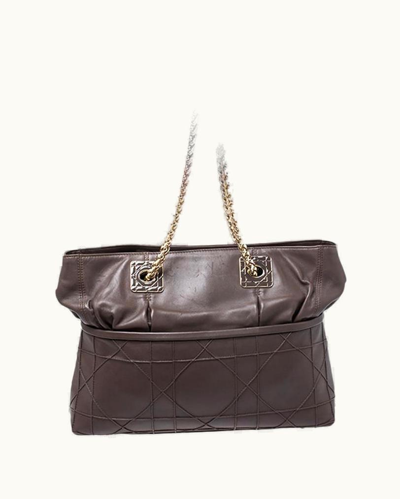 Dior Dior Dark Brown Cannage Leather Granville Chain Link Tote