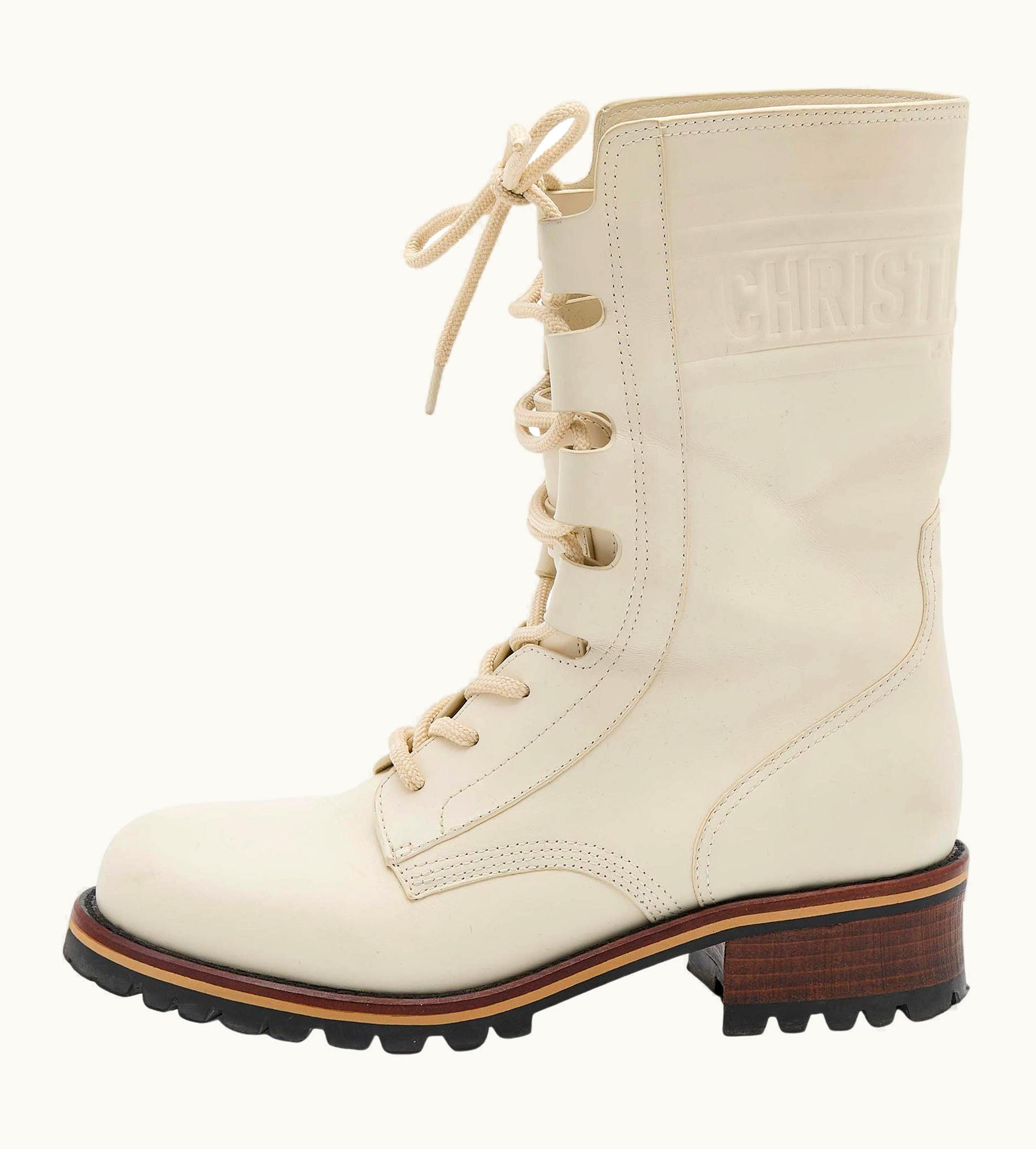 Dior Dior Light Cream Leather Quest Tall Boots