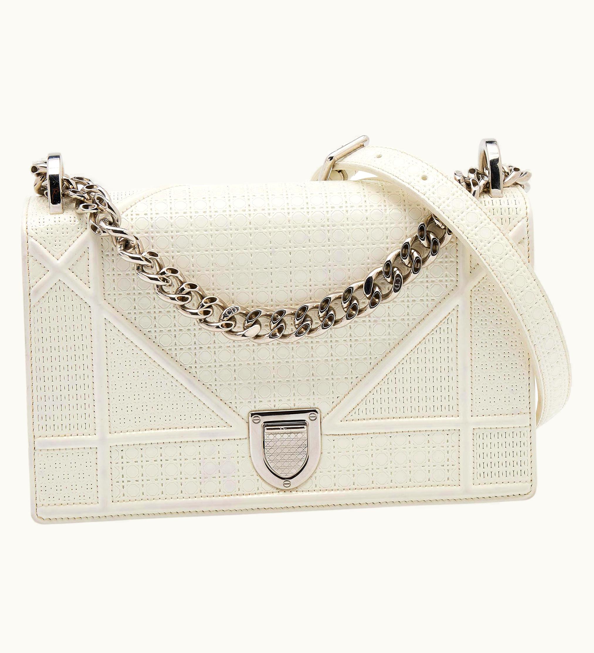 Dior Dior White Microcannage Patent Leather Small Diorama Shoulder Bag