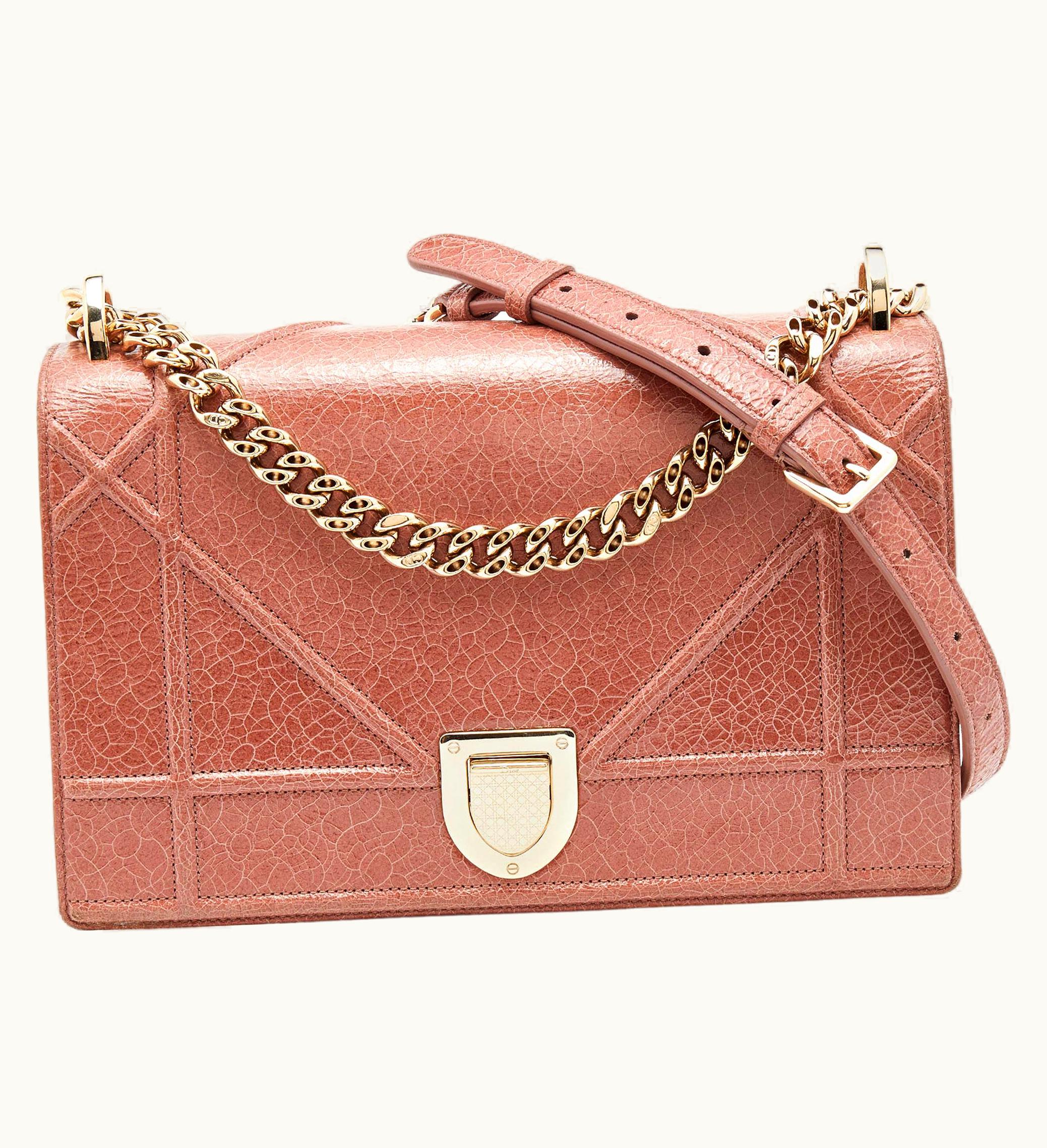 Dior Dior Dark Beige Crackle Leather Medium Diorama Shoulder Bag