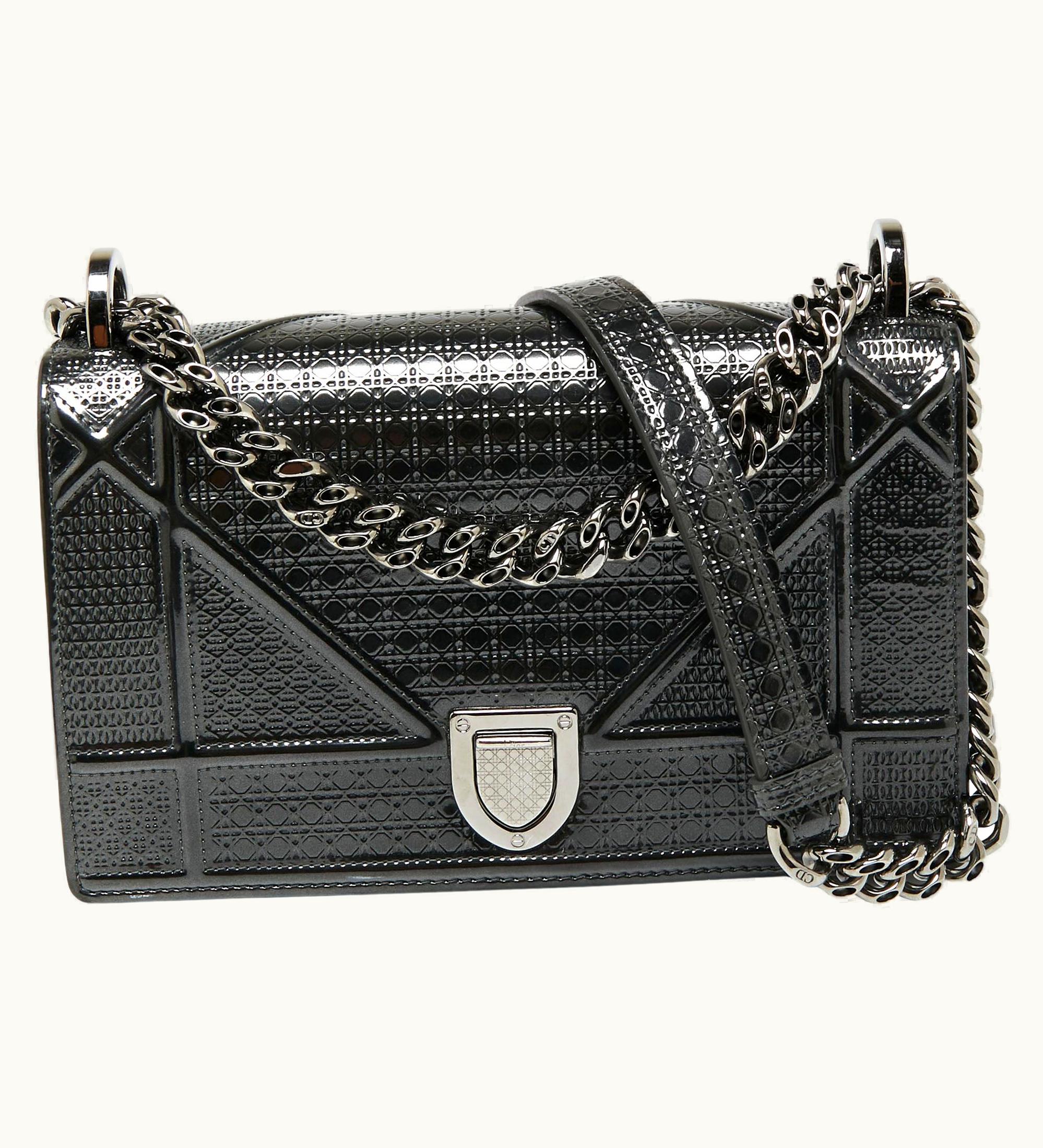 Dior Dior Grey Cannage Patent Leather Small Diorama Shoulder Bag