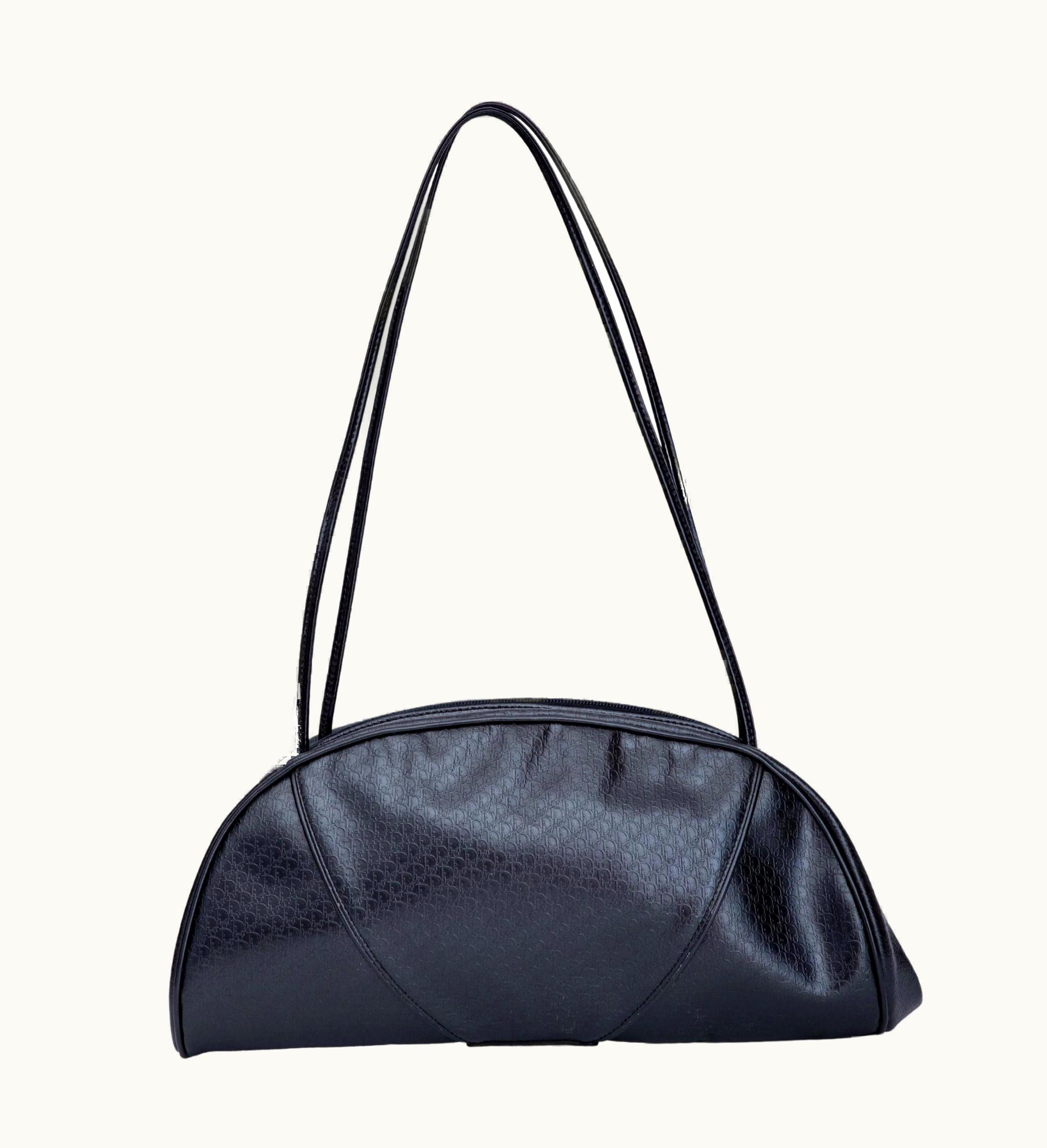 Dior Dior Black Leather Oblique Embossed Crescent Shoulder Bag (2000)