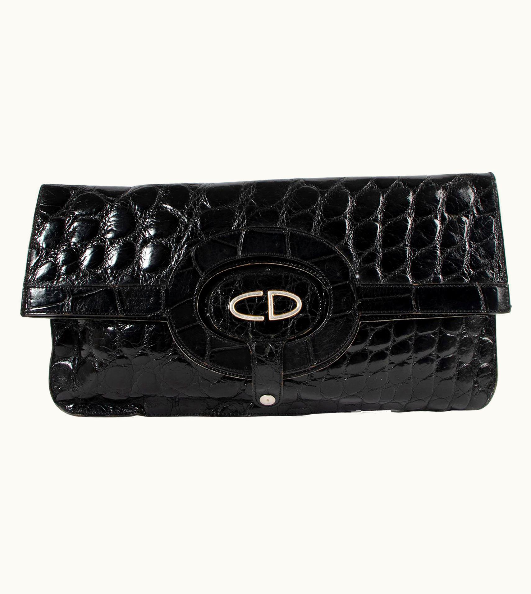 Dior Christian Dior Vintage Black Crocodile Leather 2-In-1 Clutch