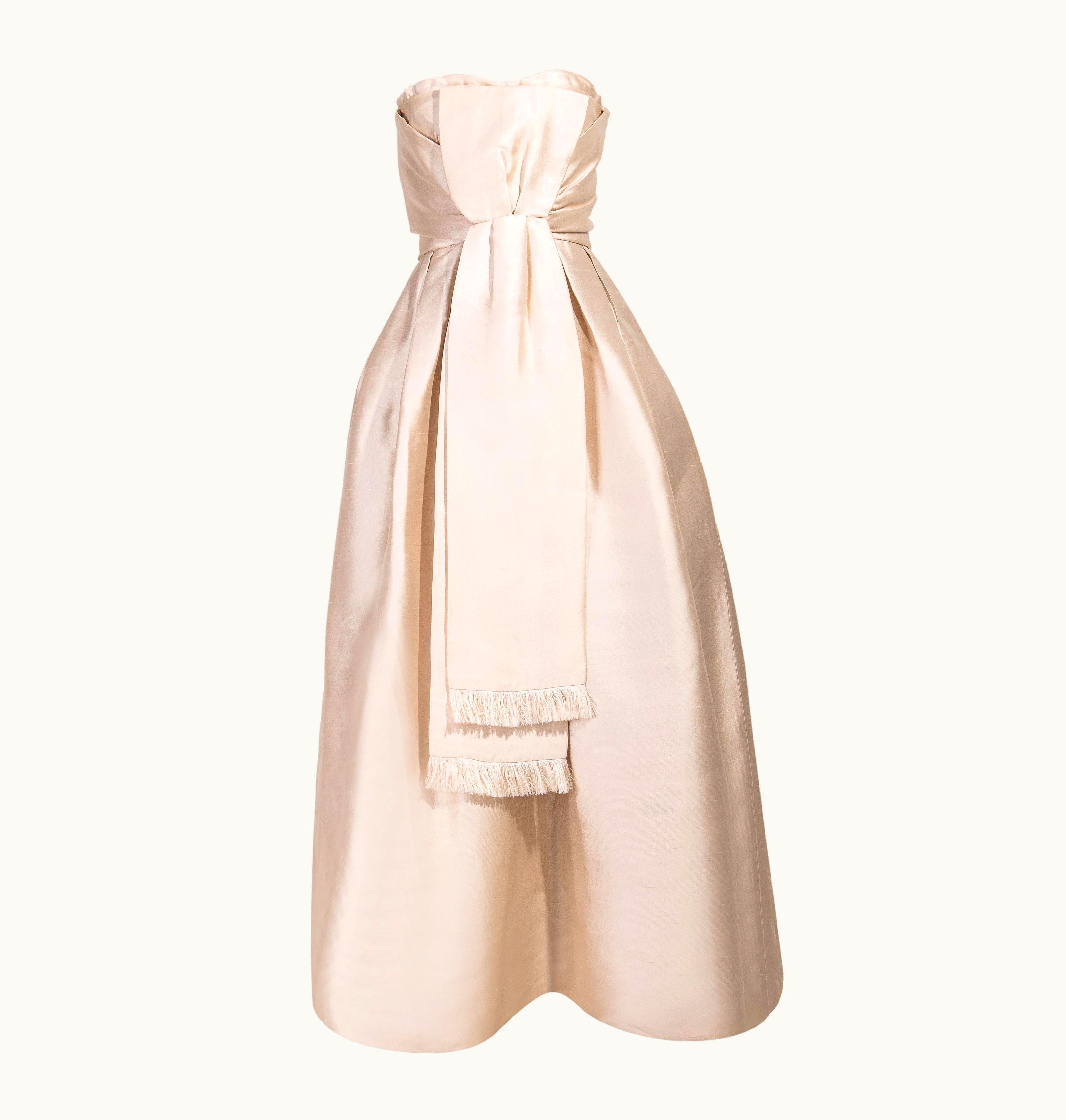 Dior 1958 Christian Dior London Cream Strapless Gown By Marc Bohan