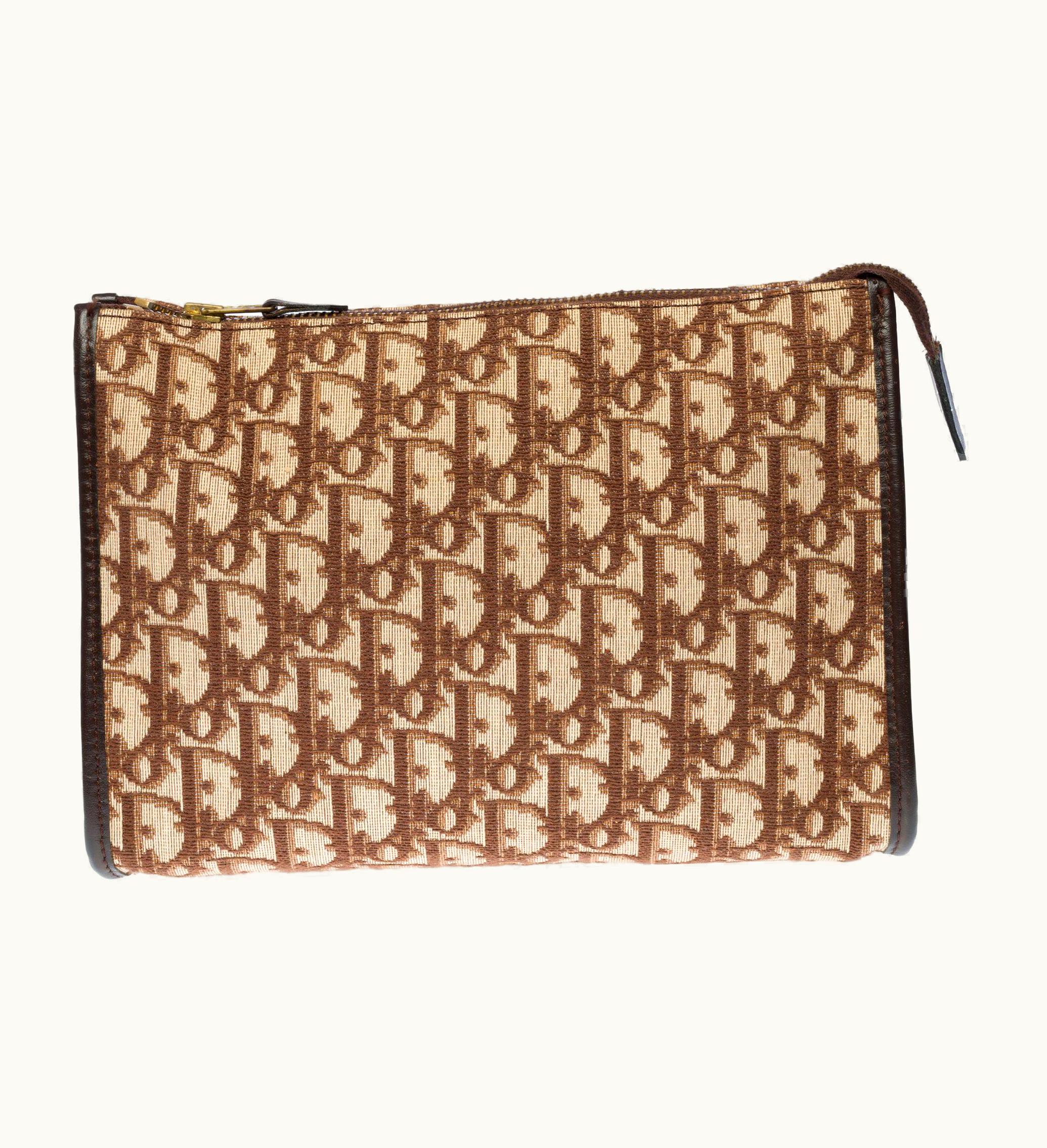 Dior Charming Christian Dior Make-Up Bag In Brown Monogram Canvas