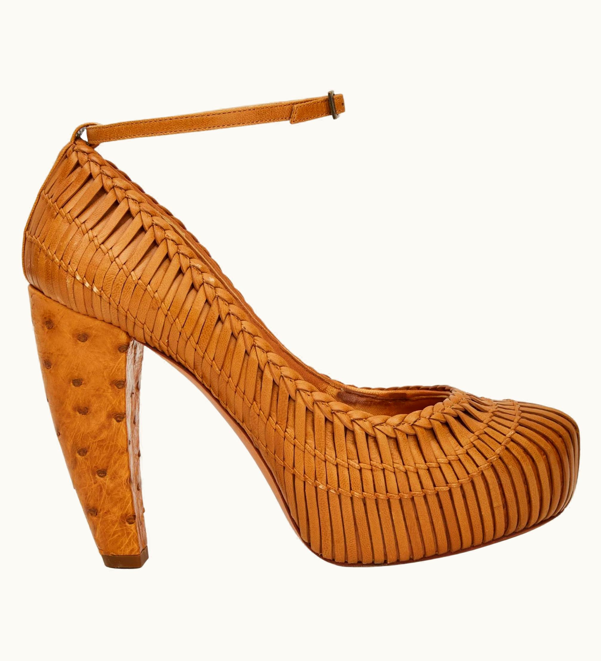Dior Dior Vintage Caramel Ostrich Skin Basketweave Heel (eu 36)