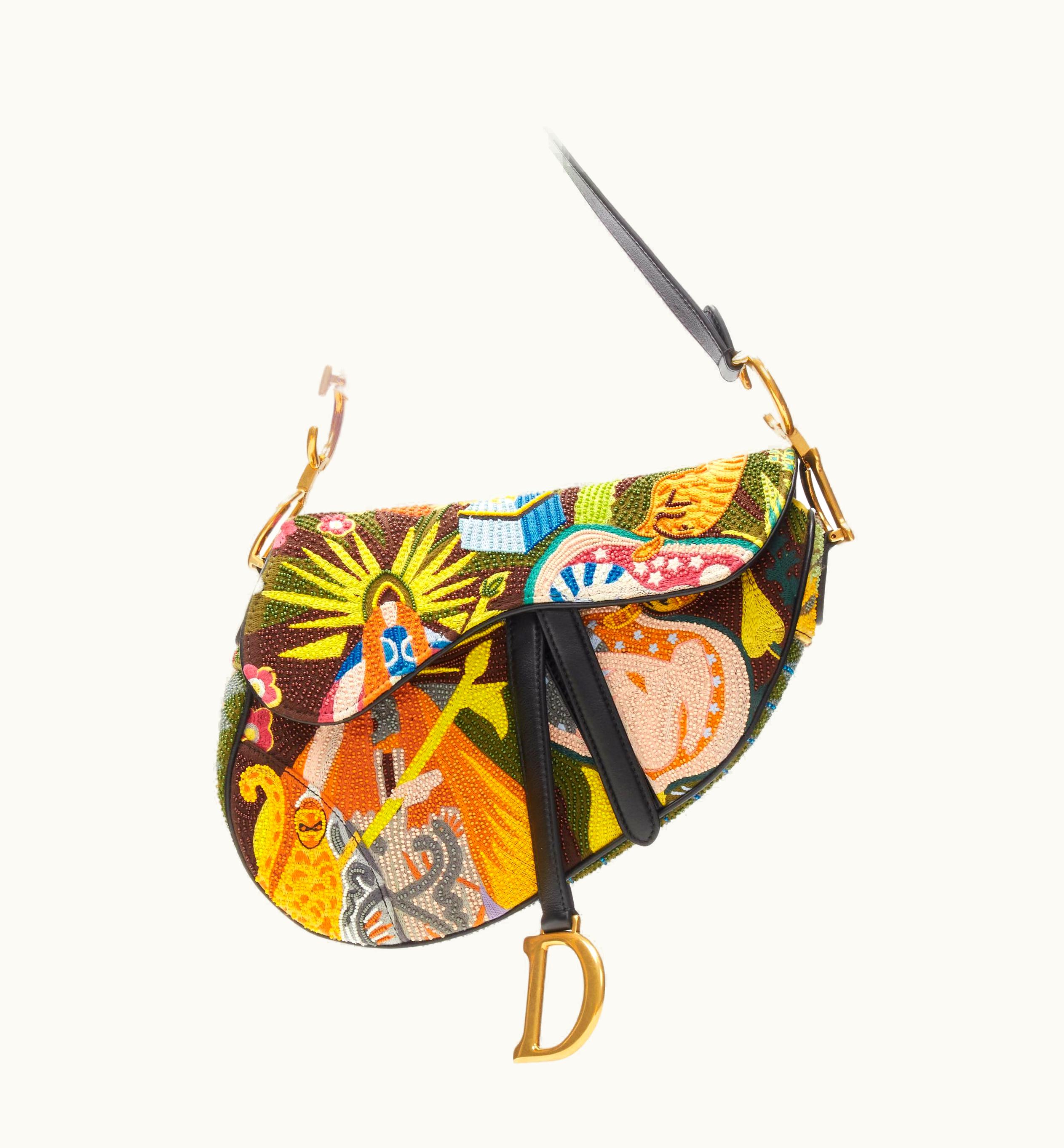 Dior Rare Christian Dior 2018 Saddle Multi Bead Embellished Shoulder Bag