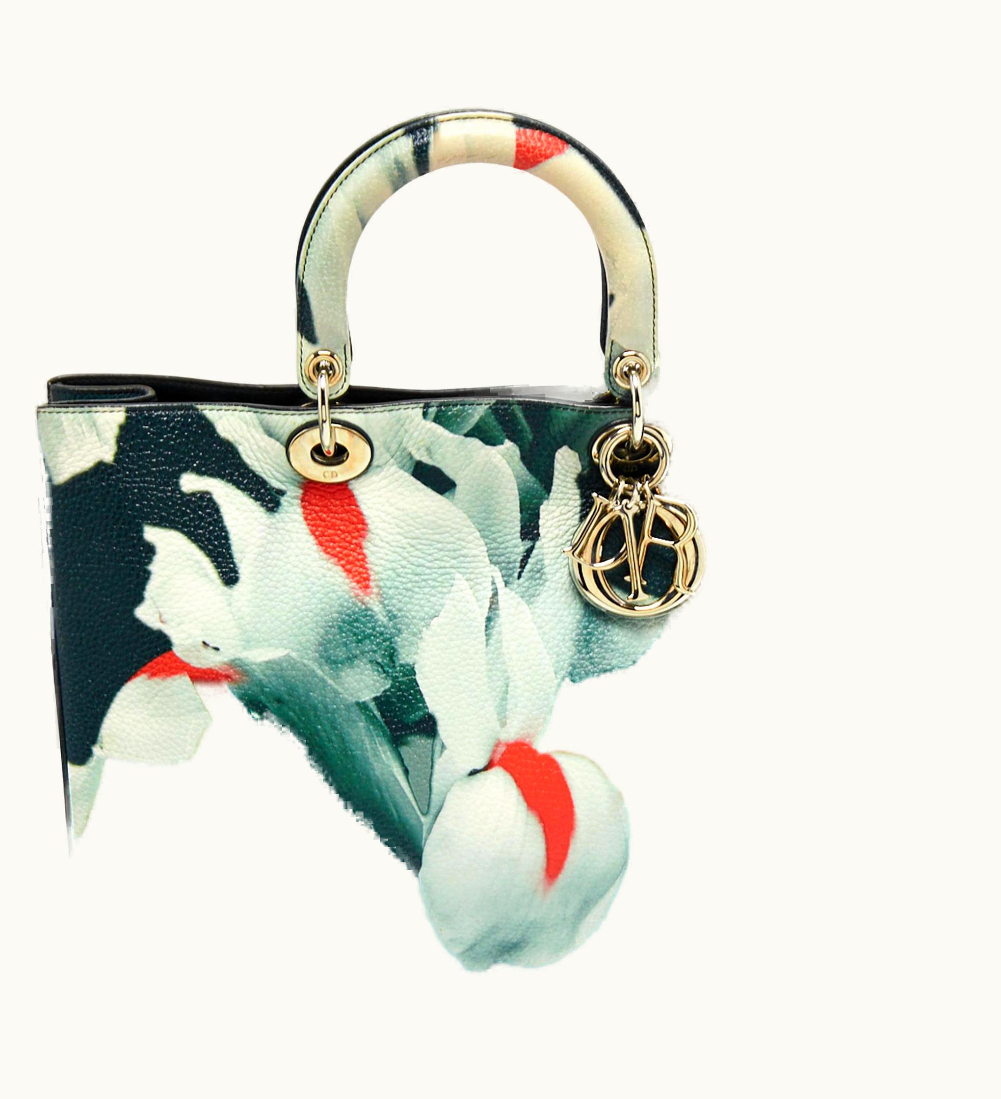 Dior Dior Teal Green Floral Printed Leather Large Diorissimo Shopper Tote