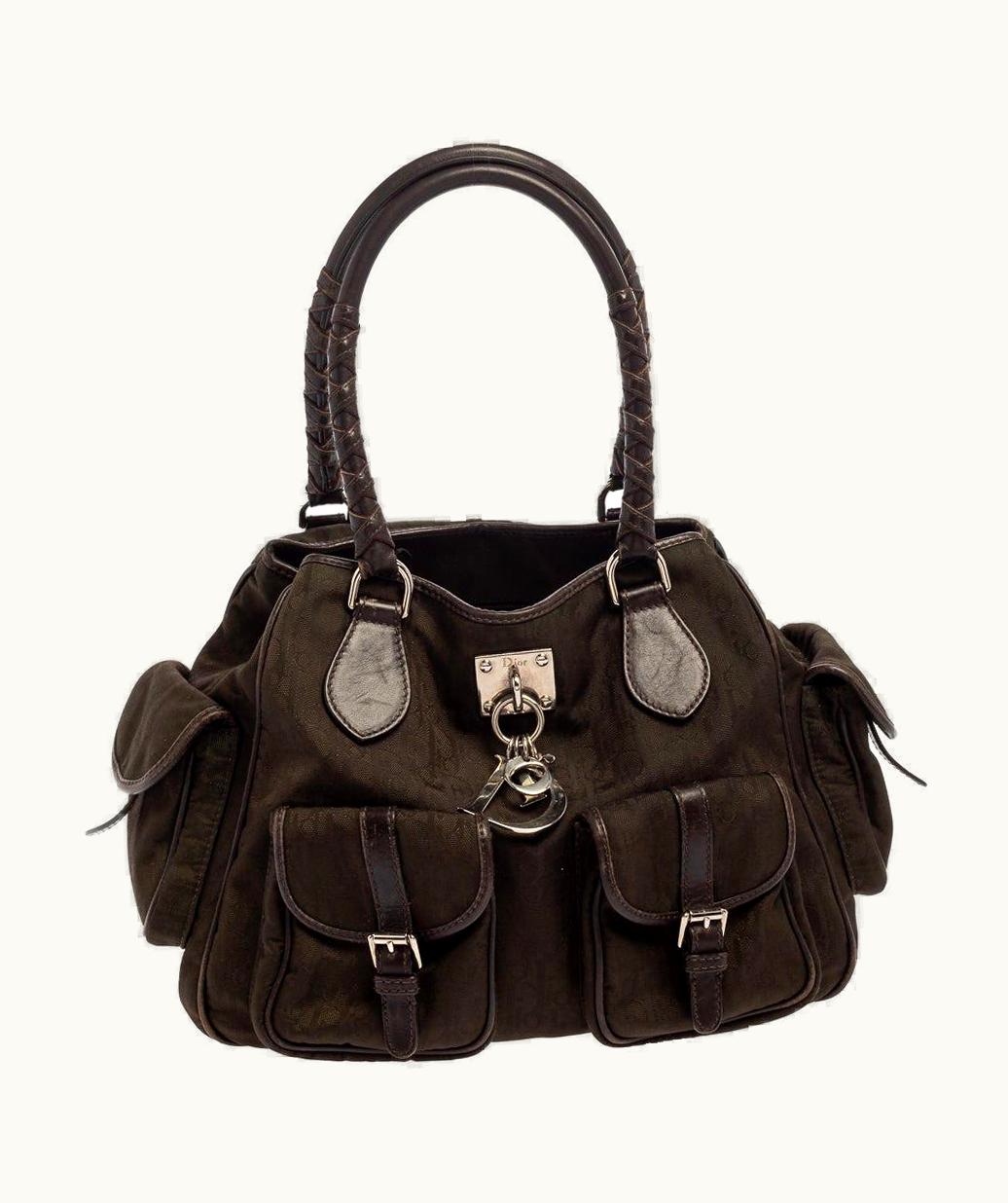 Dior Dior Dark Brown Oblique Canvas And Leather Multi Pocket Tote