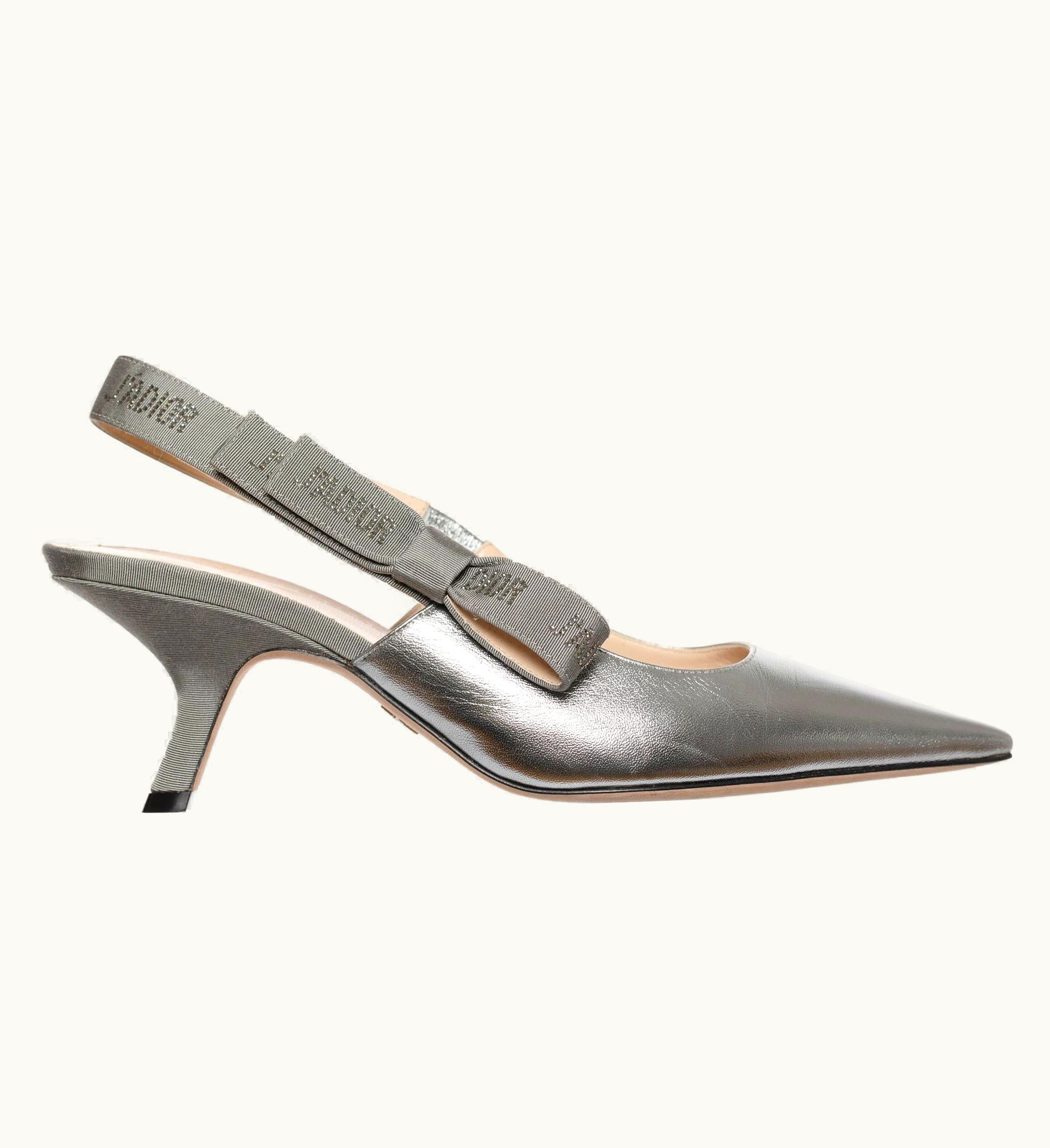 Dior Christian Dior Pointed Metallic Silver Slingback Kitten Heel 39.5 Fr