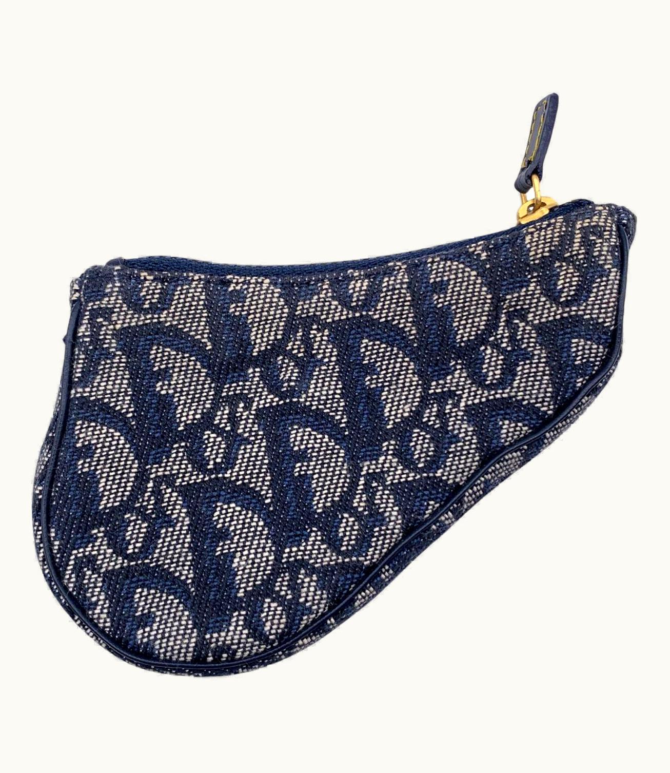 Dior Christian Dior Blue Trotter Logo Canvas Saddle Coin Purse Pouch