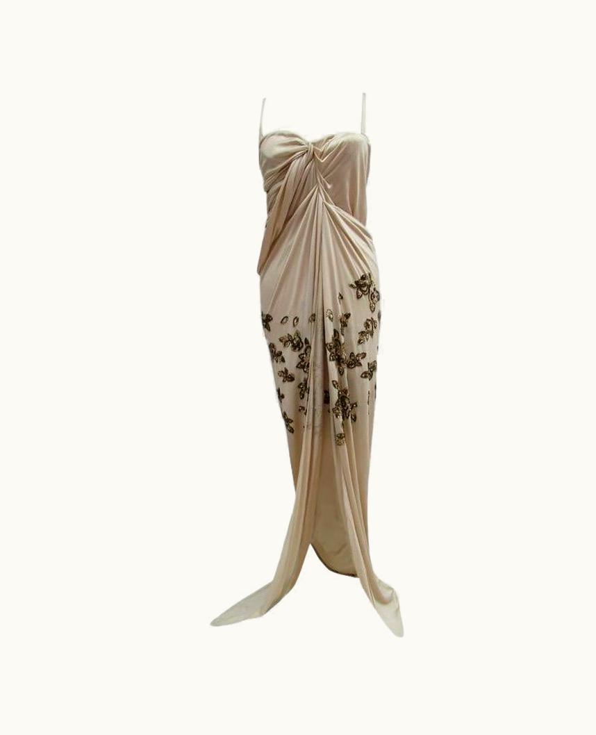 Dior 2007 John Galliano For Christian Dior Nude Gold Embellished Dress