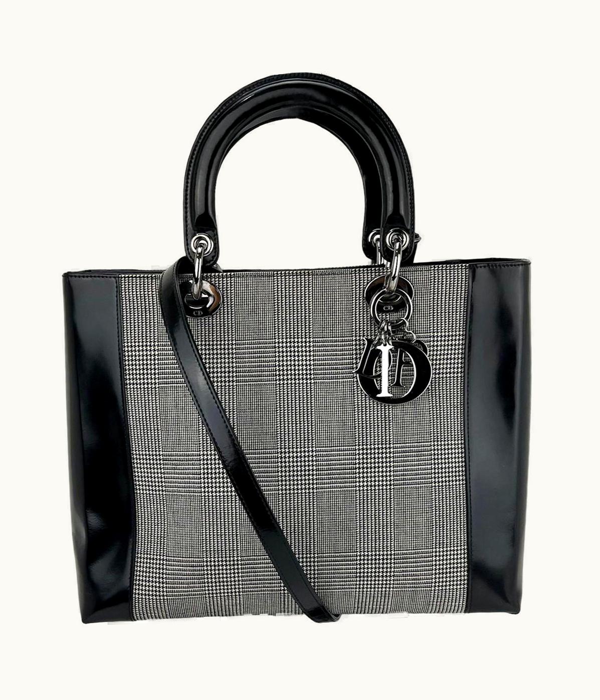 Dior Christian Dior Large Lady Black Patent Leather Canvas Hand Bag