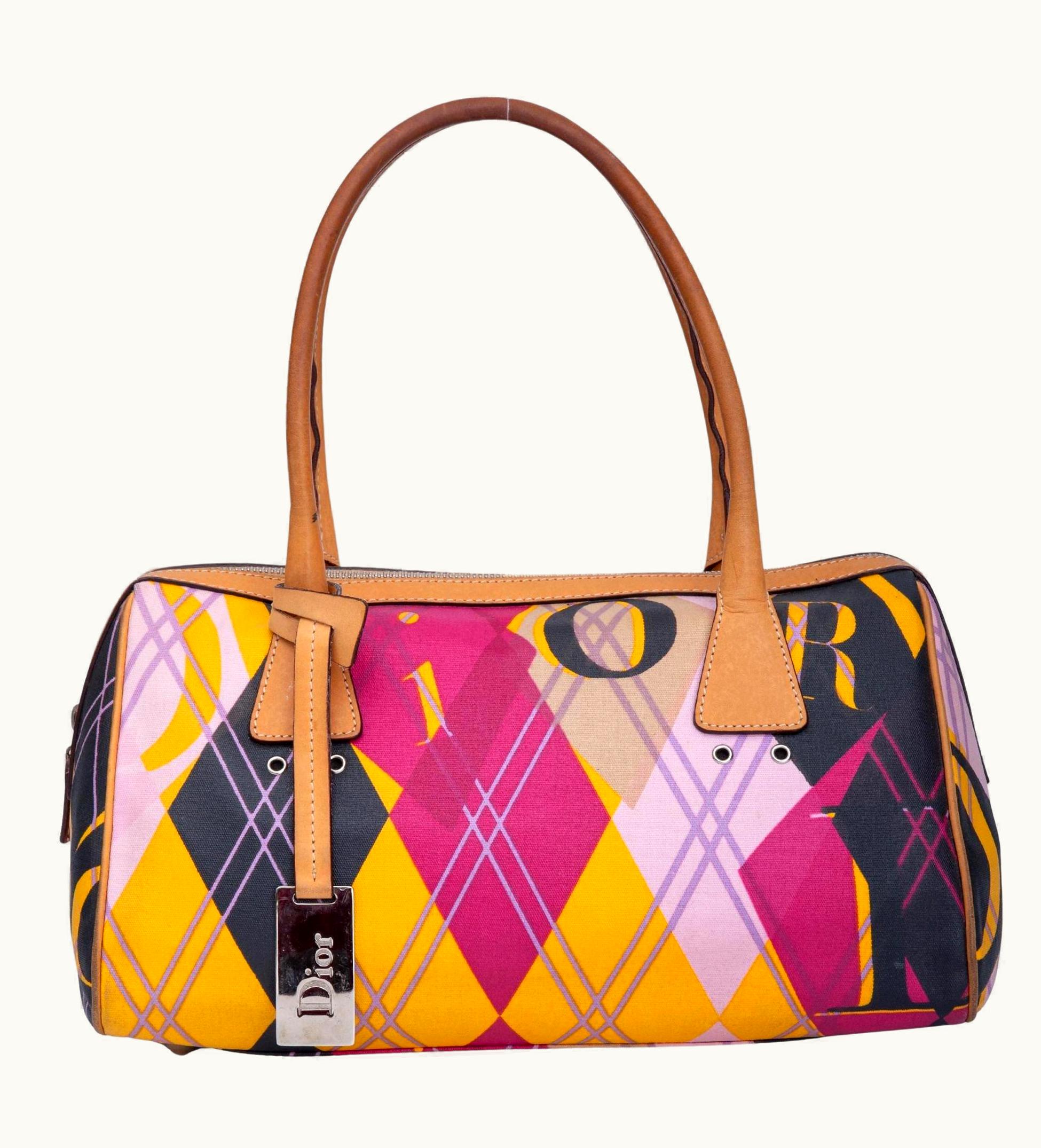 Dior Dior Coated Canvas Argyle Print Bowler Top Handle Bag (2004)