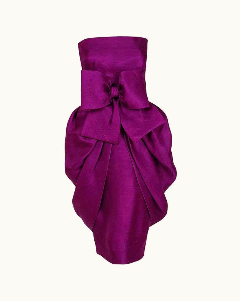 Dior 1983 Christian Dior Haute-Couture Purple Silk Strapless Sculpted Cocktail Dress