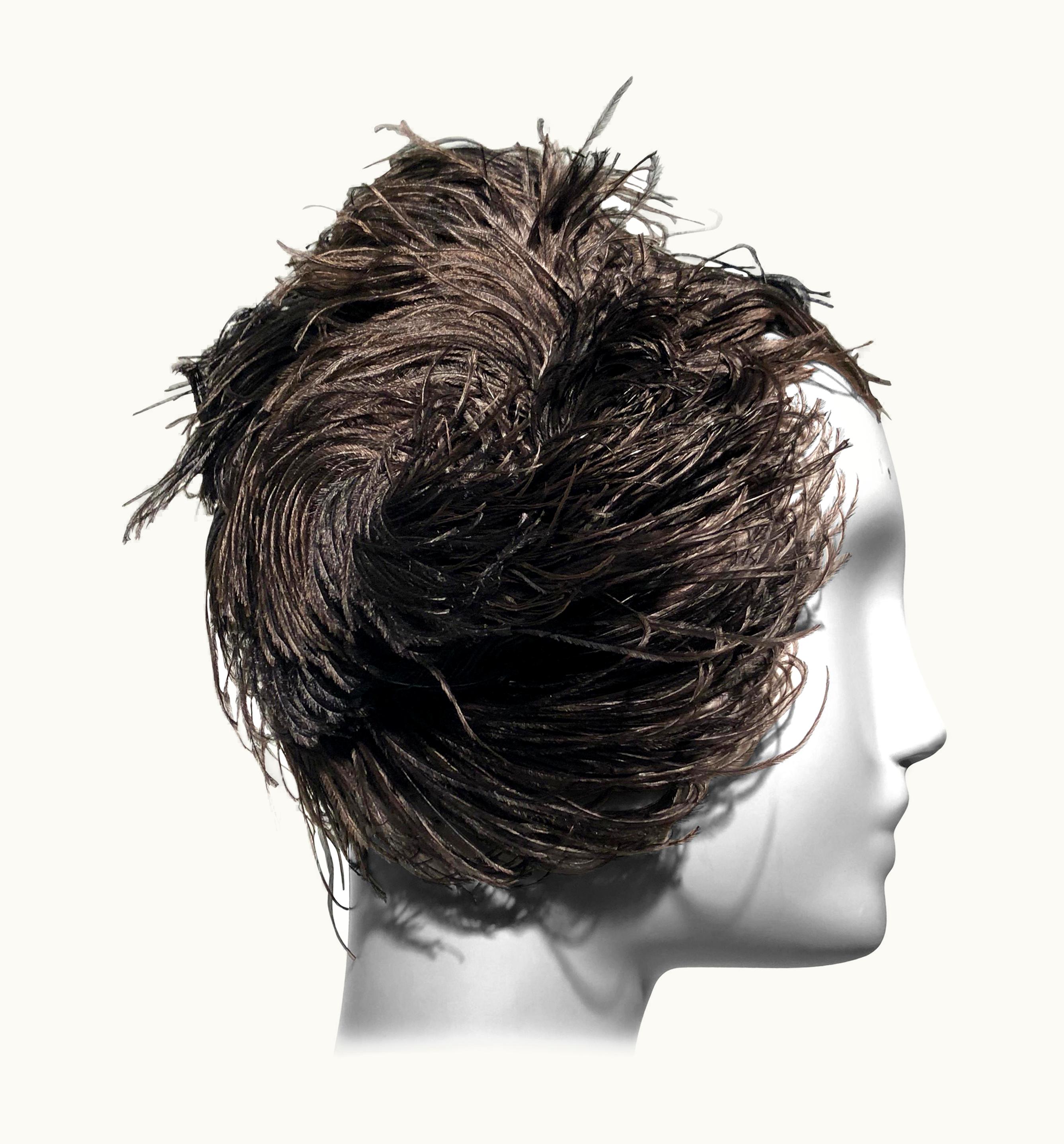 Dior 1950s Christian Dior Ballet-Inspired Black Ostrich Feather Cocktail Hat